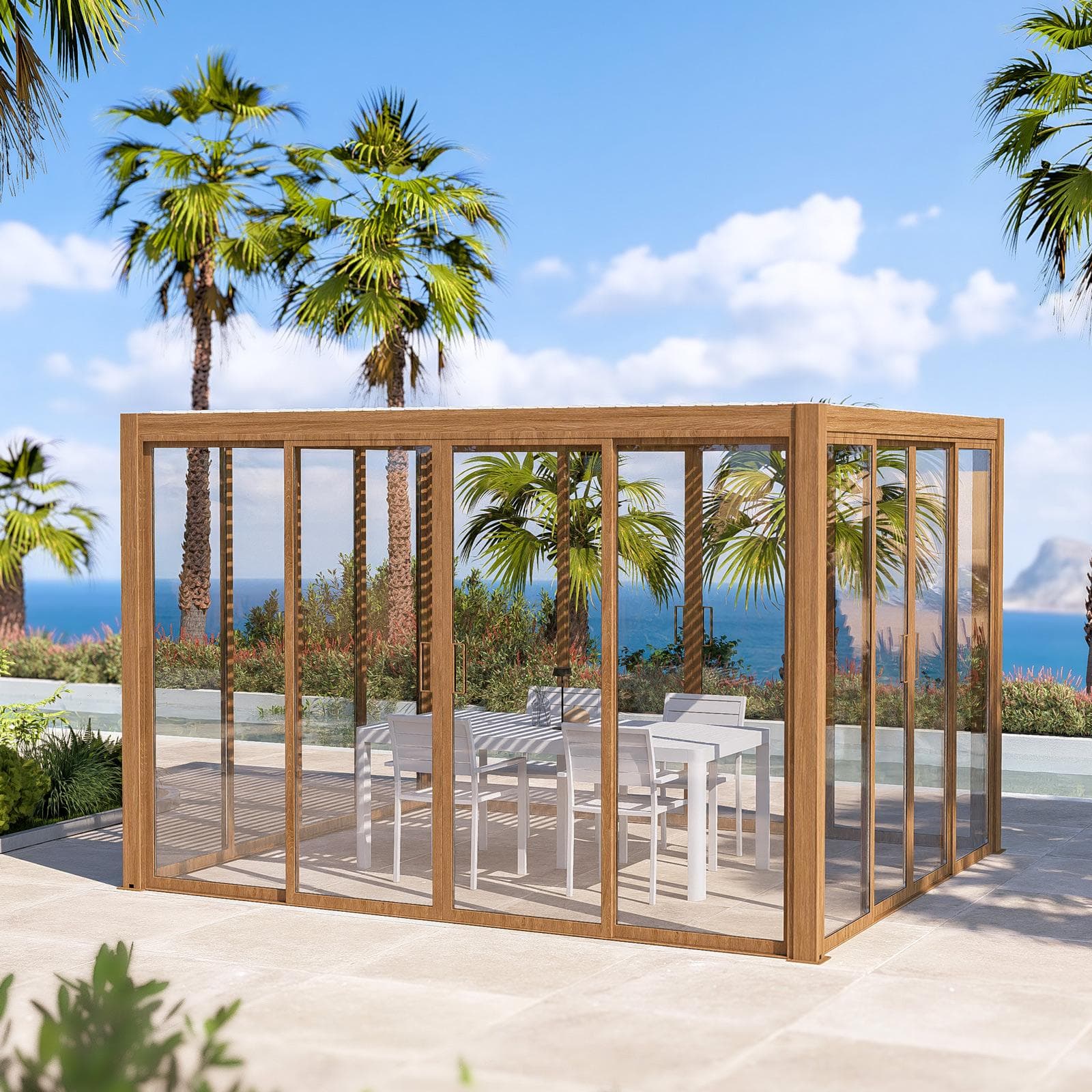 Gazebo bioclimatico 4x4 m in alluminio effetto legno - Enea Wood