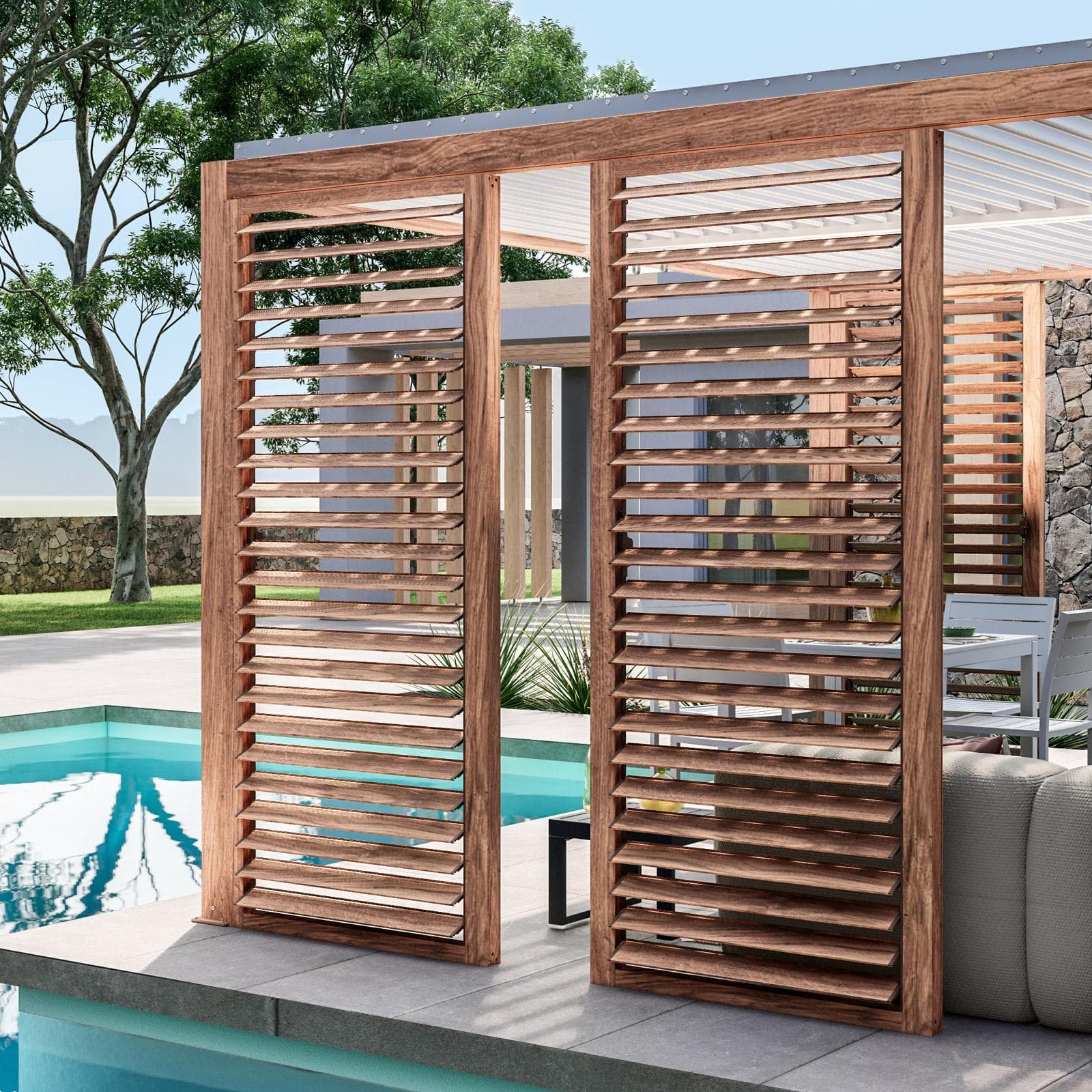 Gazebo bioclimatico 4x4 m in alluminio effetto legno - Enea Wood
