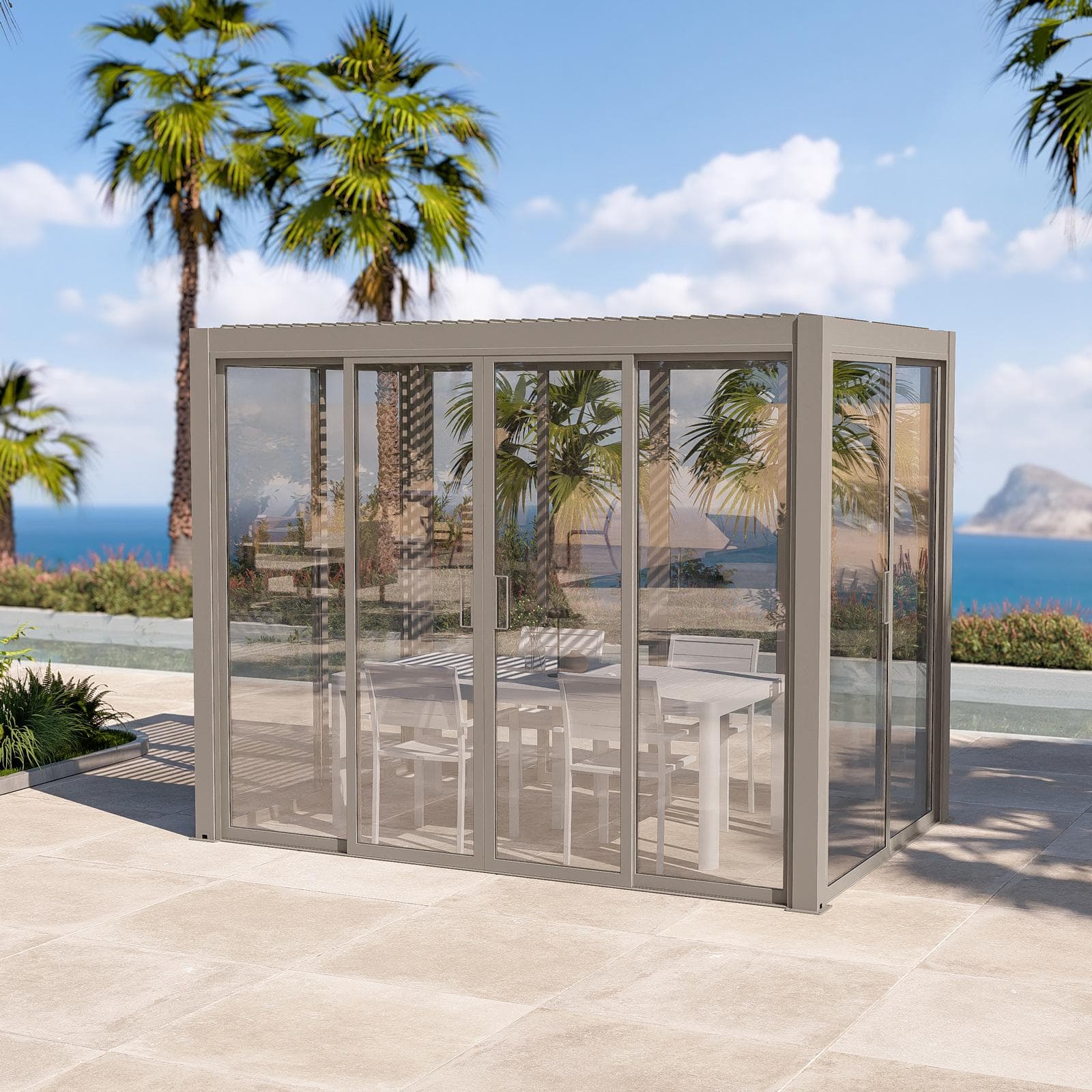 Gazebo bioclimatico 3x6 m in alluminio tortora - Enea