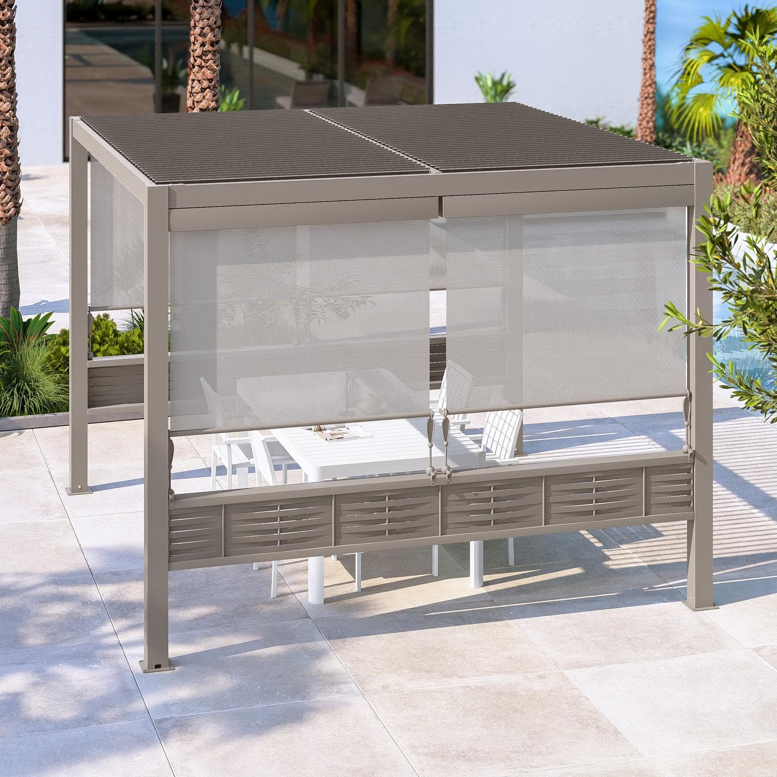 Gazebo bioclimatico 4x4 m in alluminio tortora - Enea