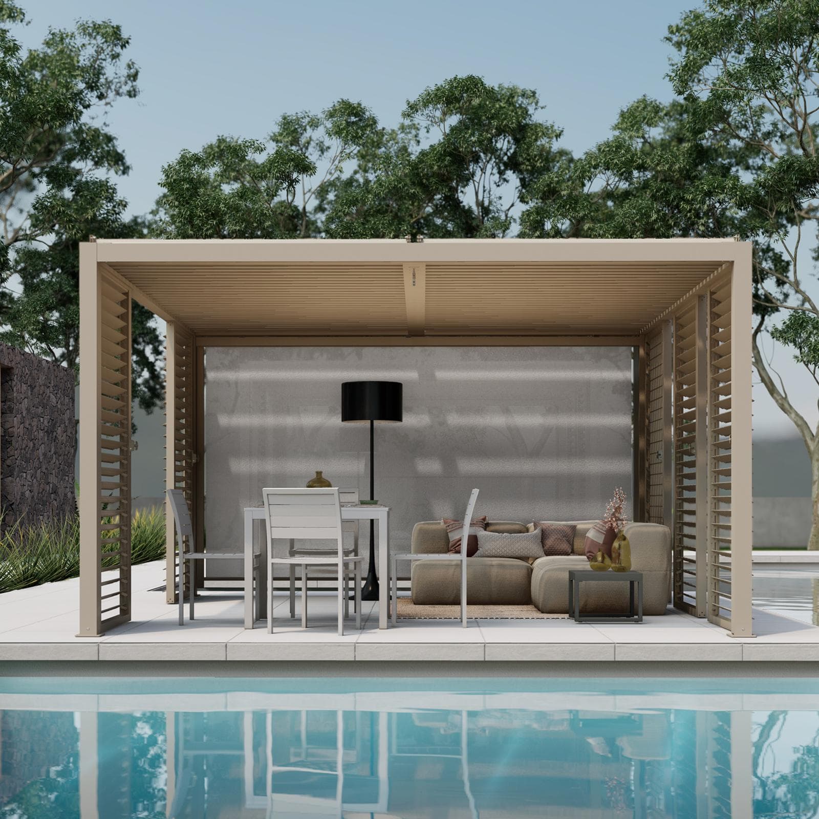 Gazebo bioclimatico 4x4 m in alluminio tortora - Enea