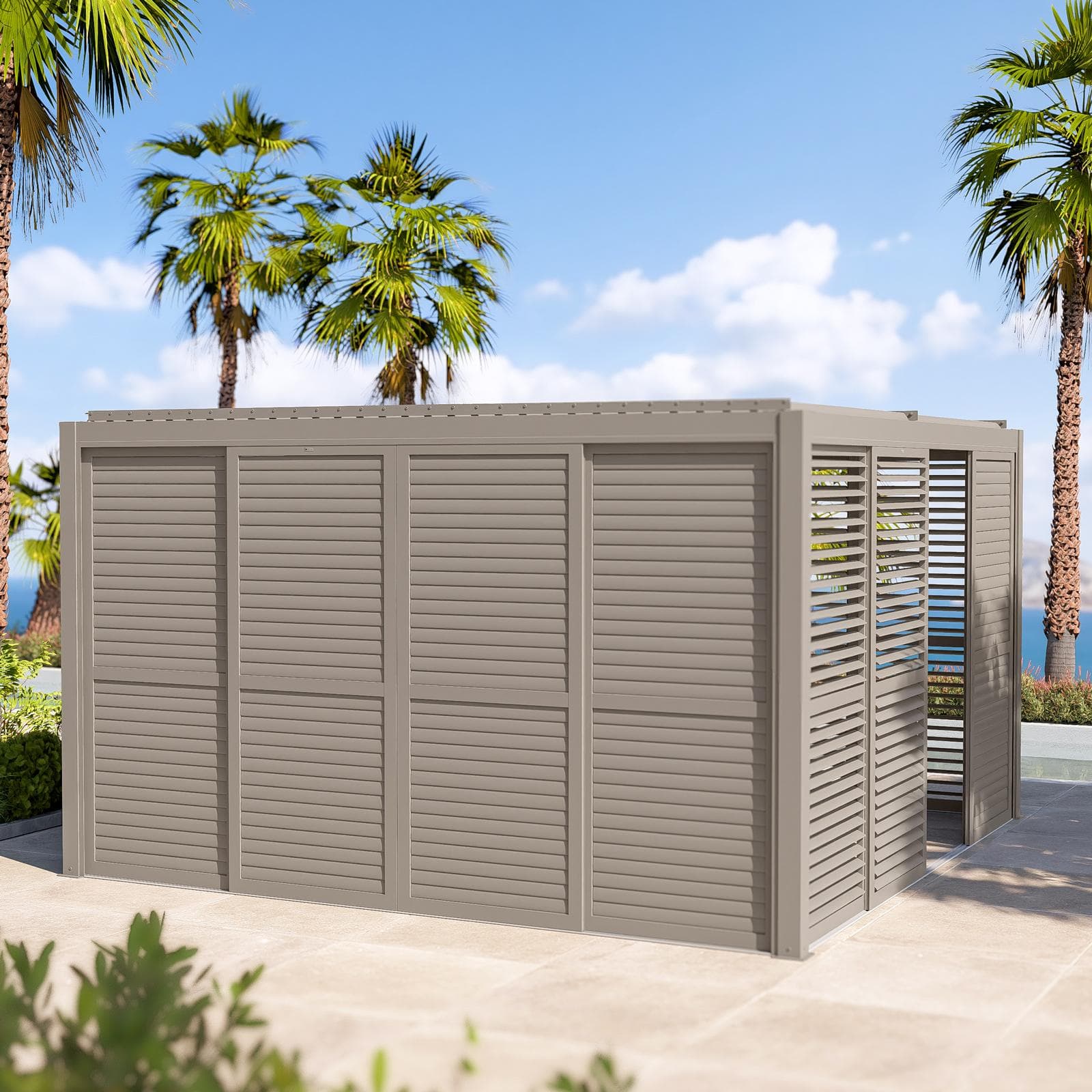 Gazebo bioclimatico 4x4 m in alluminio tortora - Enea