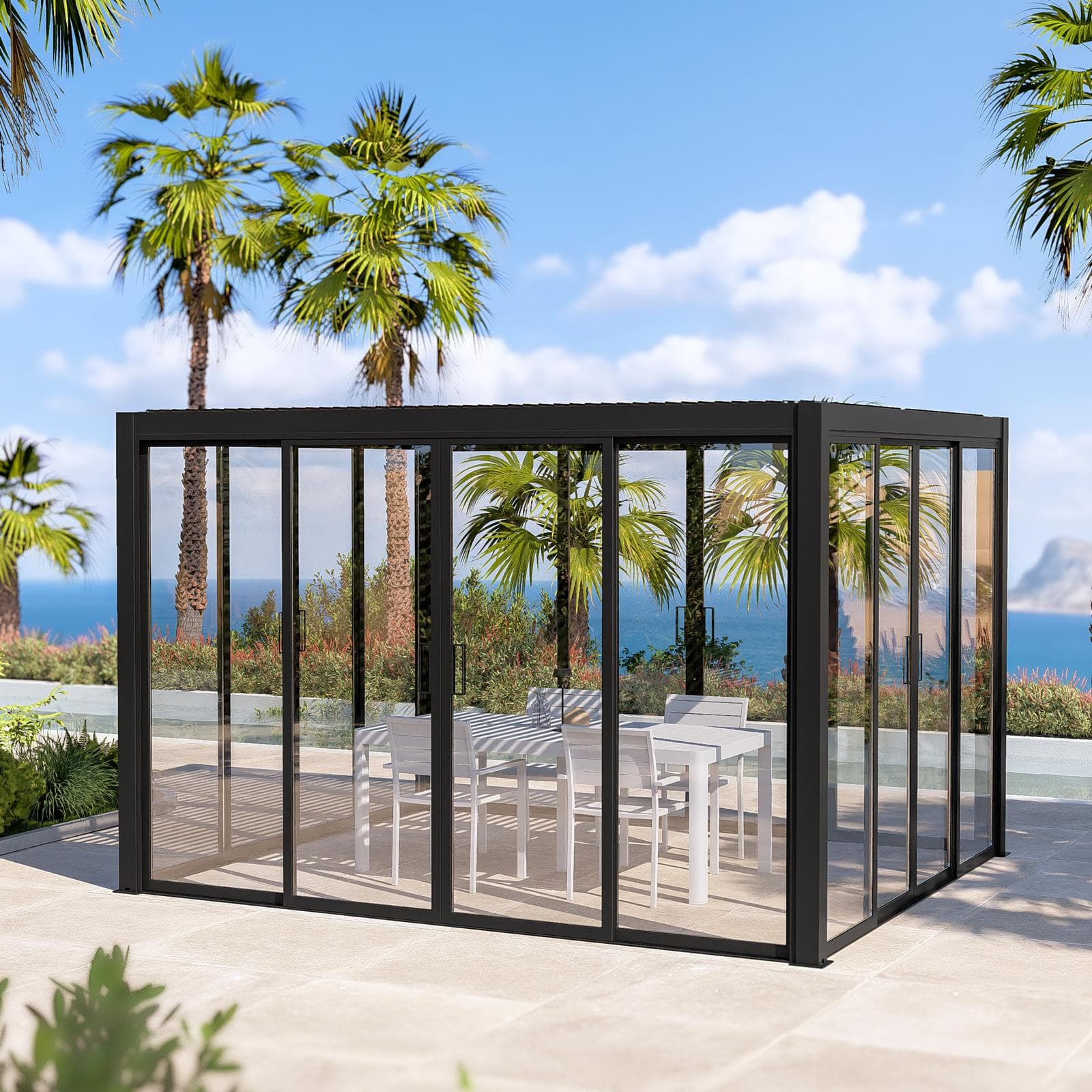 Gazebo led bioclimatico 4x4 m in alluminio antracite - Enea Deluxe