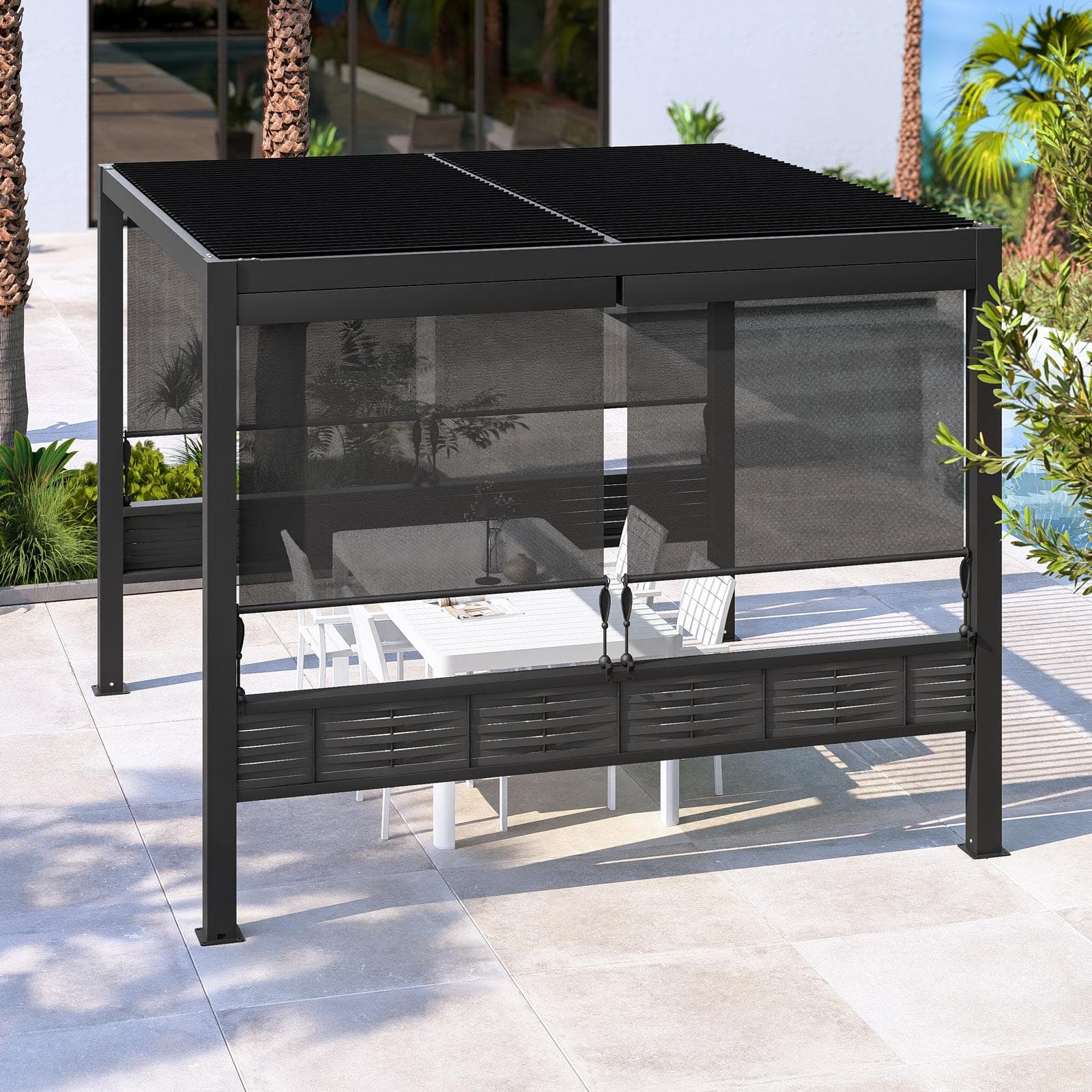 Gazebo led bioclimatico 4x4 m in alluminio antracite - Enea Deluxe