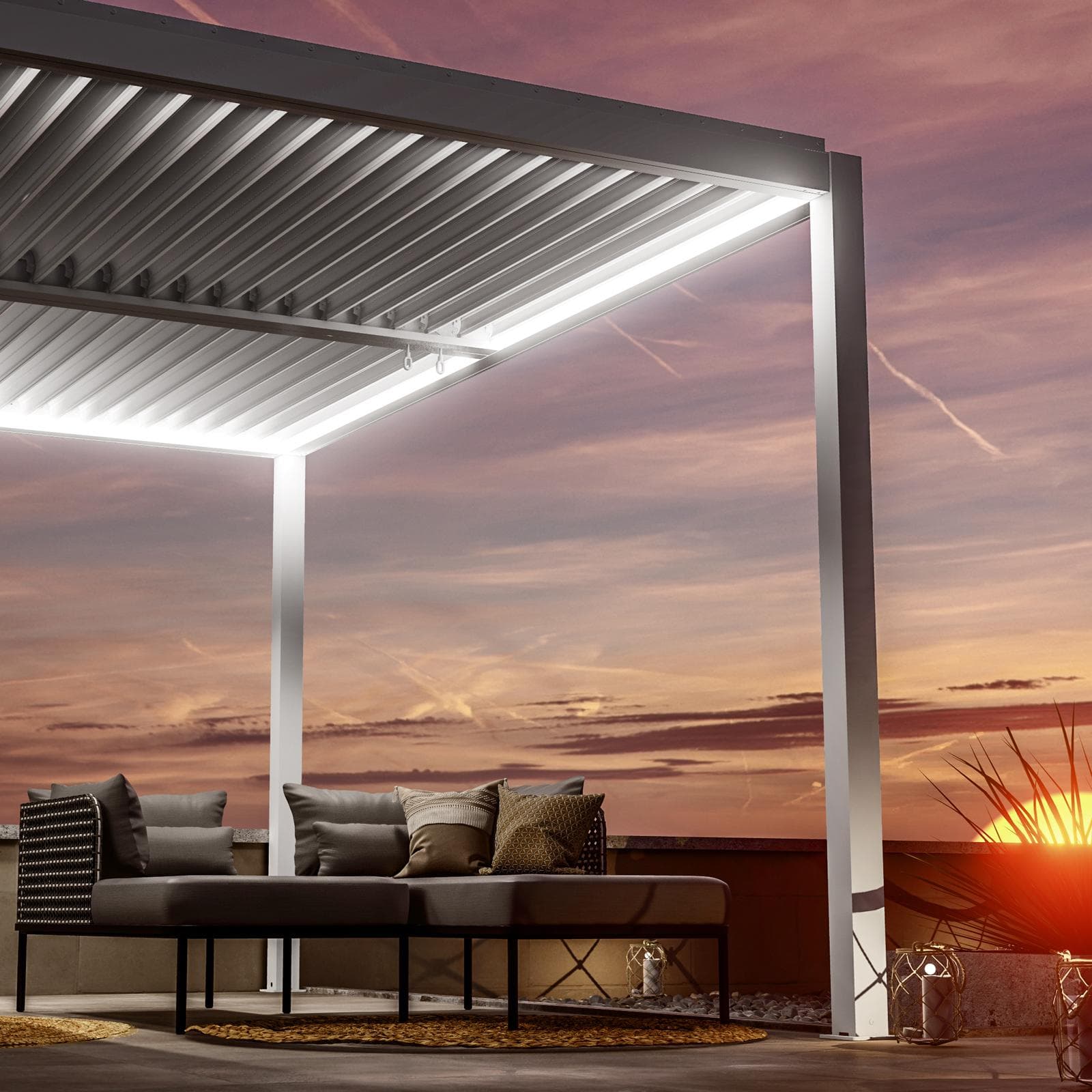 Gazebo led bioclimatico 4x4 m in alluminio bianco - Enea Deluxe