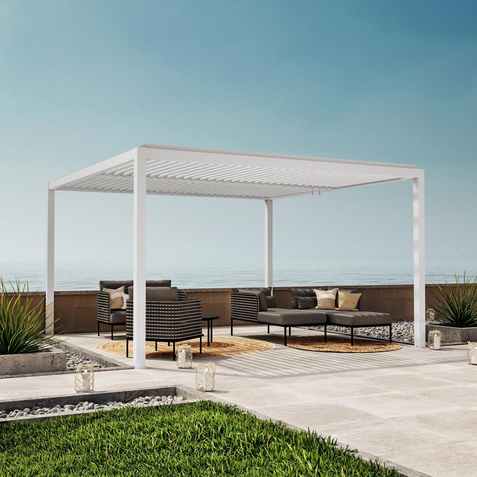 Gazebo led bioclimatico 4x4 m in alluminio bianco - Enea Deluxe
