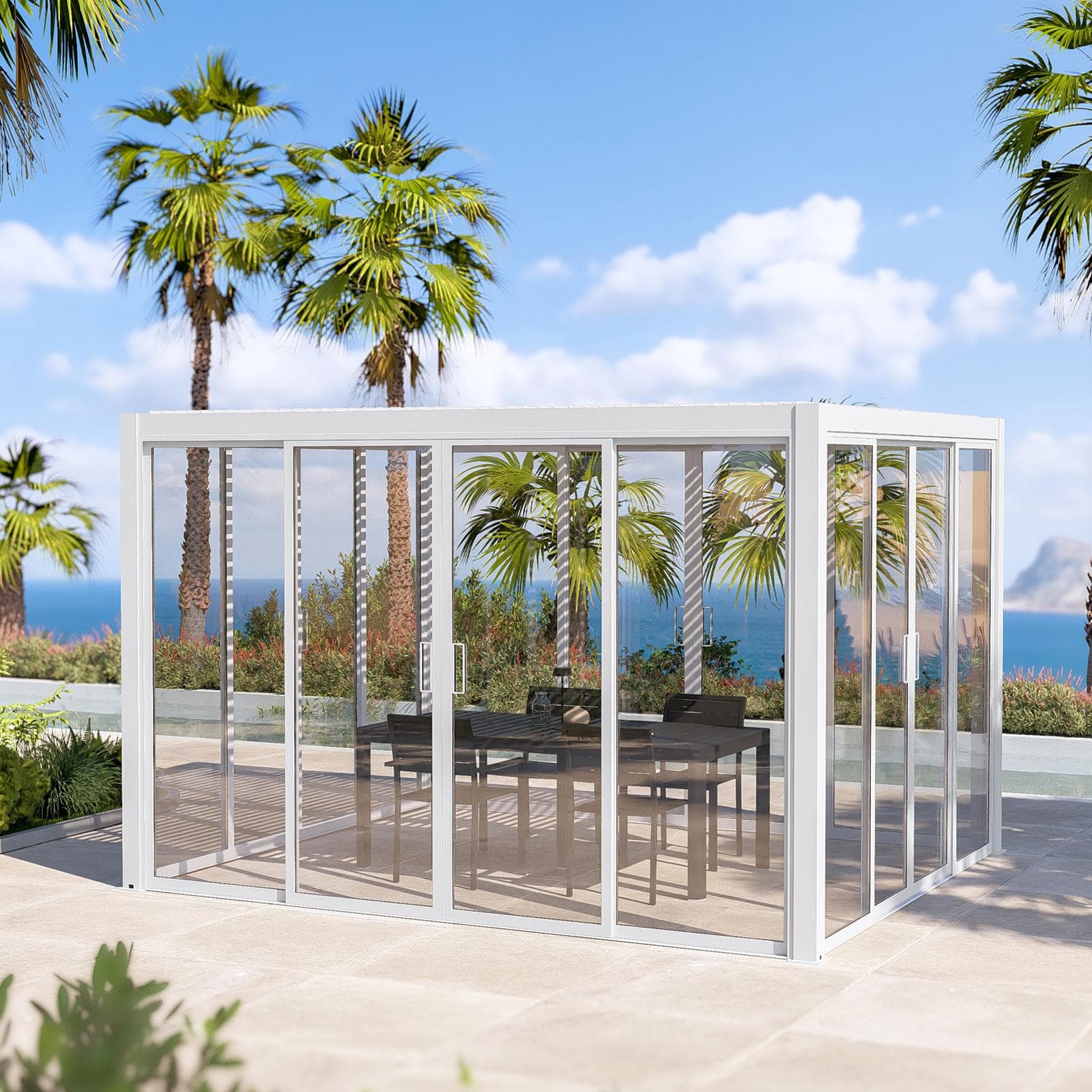 Gazebo led bioclimatico 4x4 m in alluminio bianco - Enea Deluxe