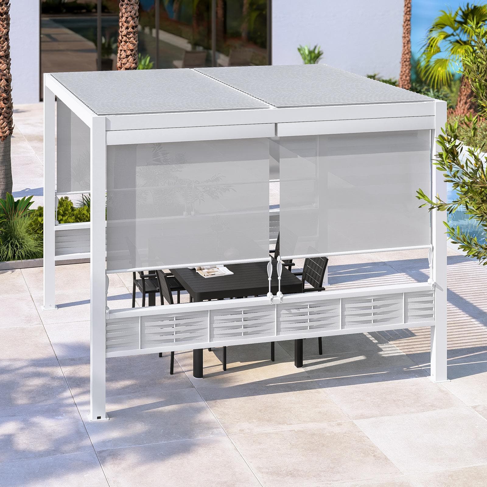 Gazebo led bioclimatico 4x4 m in alluminio bianco - Enea Deluxe