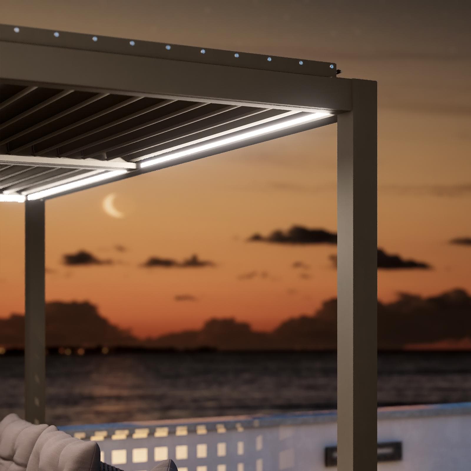Gazebo led bioclimatico 4x4 m in alluminio tortora - Enea Deluxe