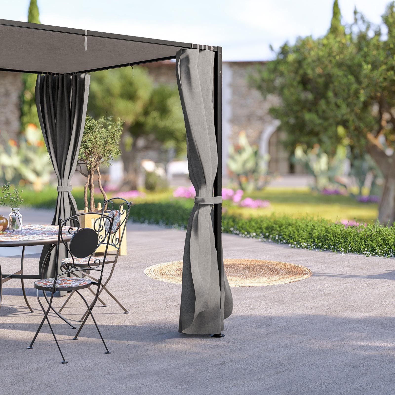 Gazebo 2,15x2,15 m in acciaio con telo grigio e tende laterali - Alicudi