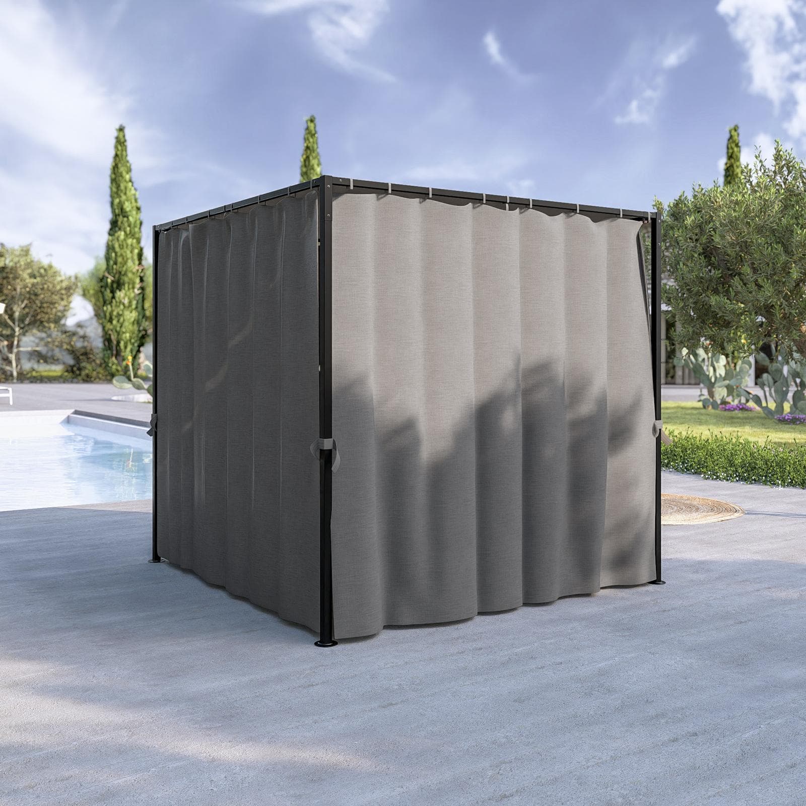 Gazebo 2,15x2,15 m in acciaio con telo grigio e tende laterali - Alicudi