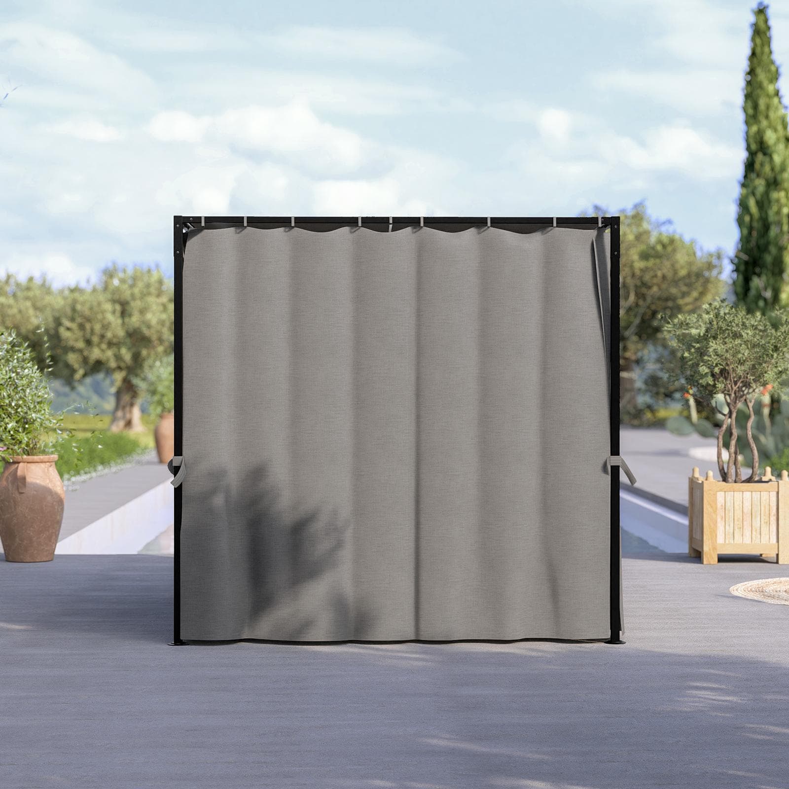 Gazebo 2,15x2,15 m in acciaio con telo grigio e tende laterali - Alicudi