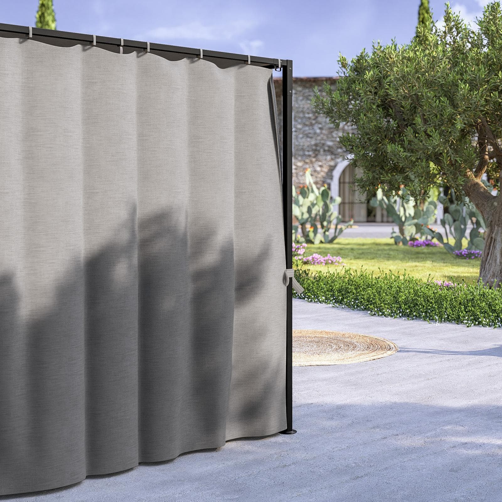 Gazebo 2,15x2,15 m in acciaio con telo grigio e tende laterali - Alicudi