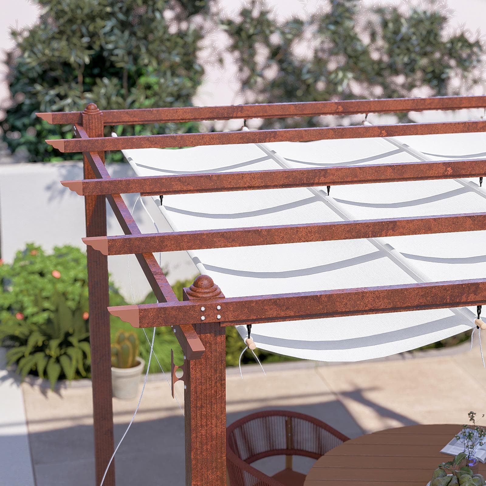 Gazebo da esterno 3x3 m in alluminio effetto corten e telo bianco - Norris