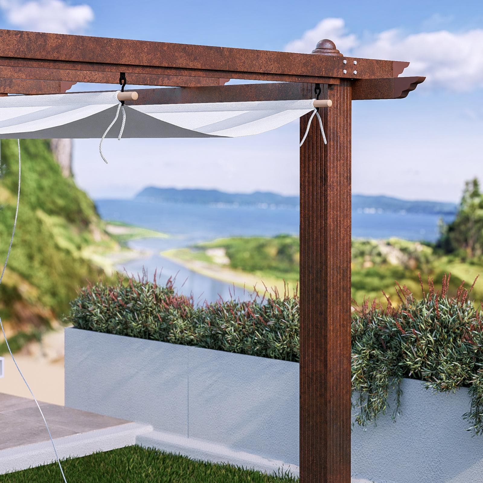 Gazebo da esterno 3x3 m in alluminio effetto corten e telo bianco - Norris
