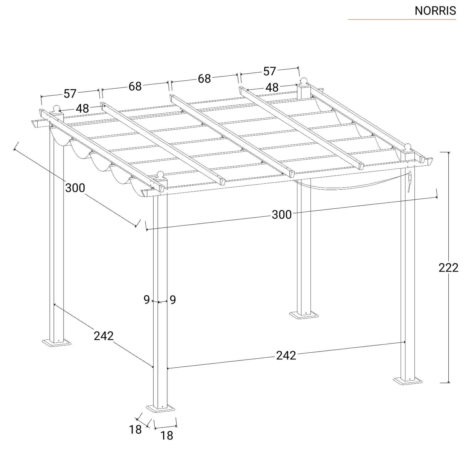 Gazebo da esterno 3x3 m in alluminio effetto corten e telo bianco - Norris