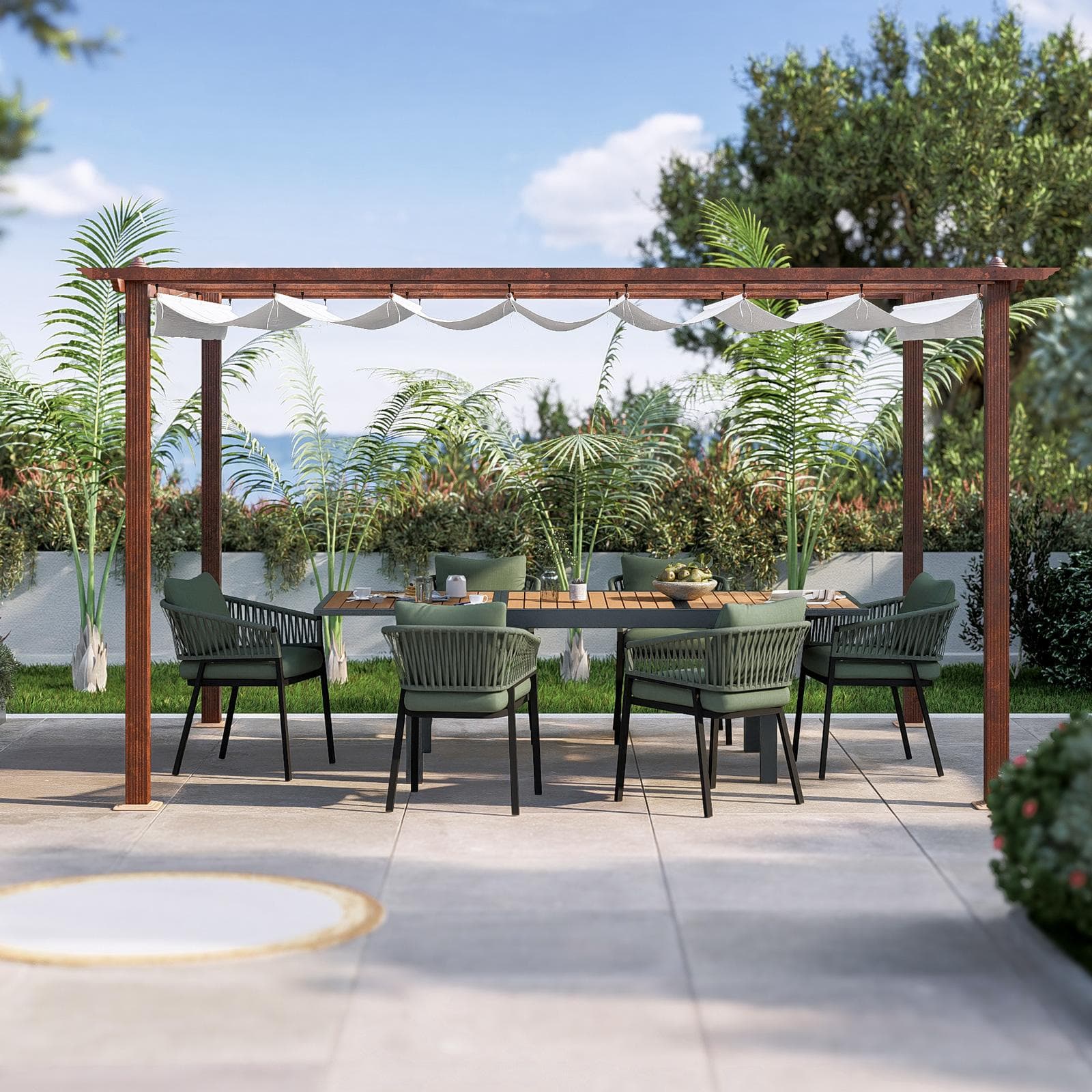 Gazebo da esterno 3x4 m in alluminio effetto corten e telo bianco - Norris