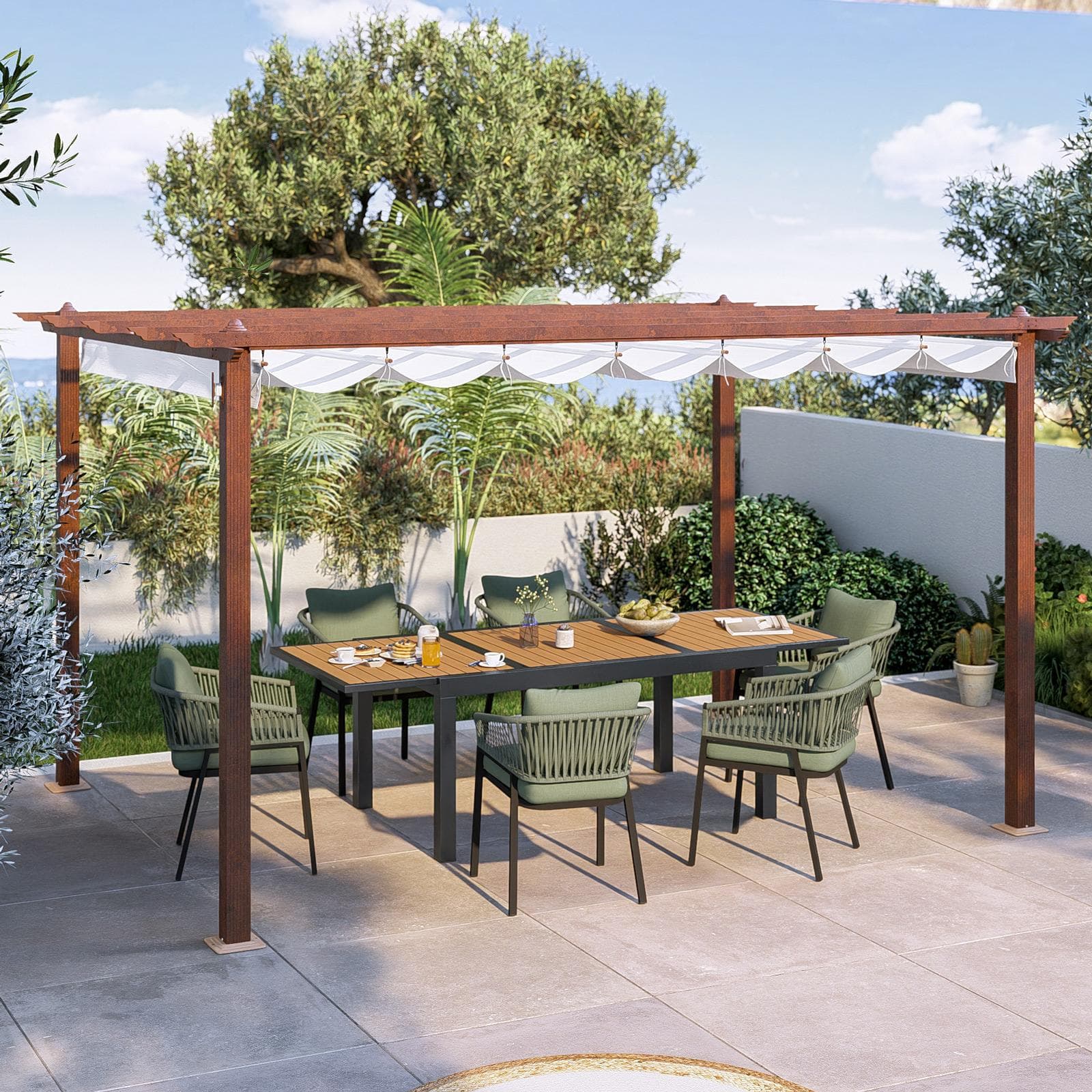 Gazebo da esterno 3x4 m in alluminio effetto corten e telo bianco - Norris