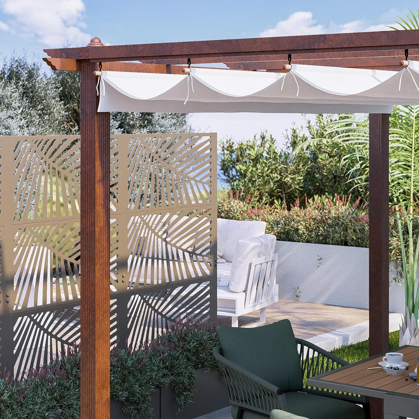 Gazebo da esterno 3x4 m in alluminio effetto corten e telo bianco - Norris