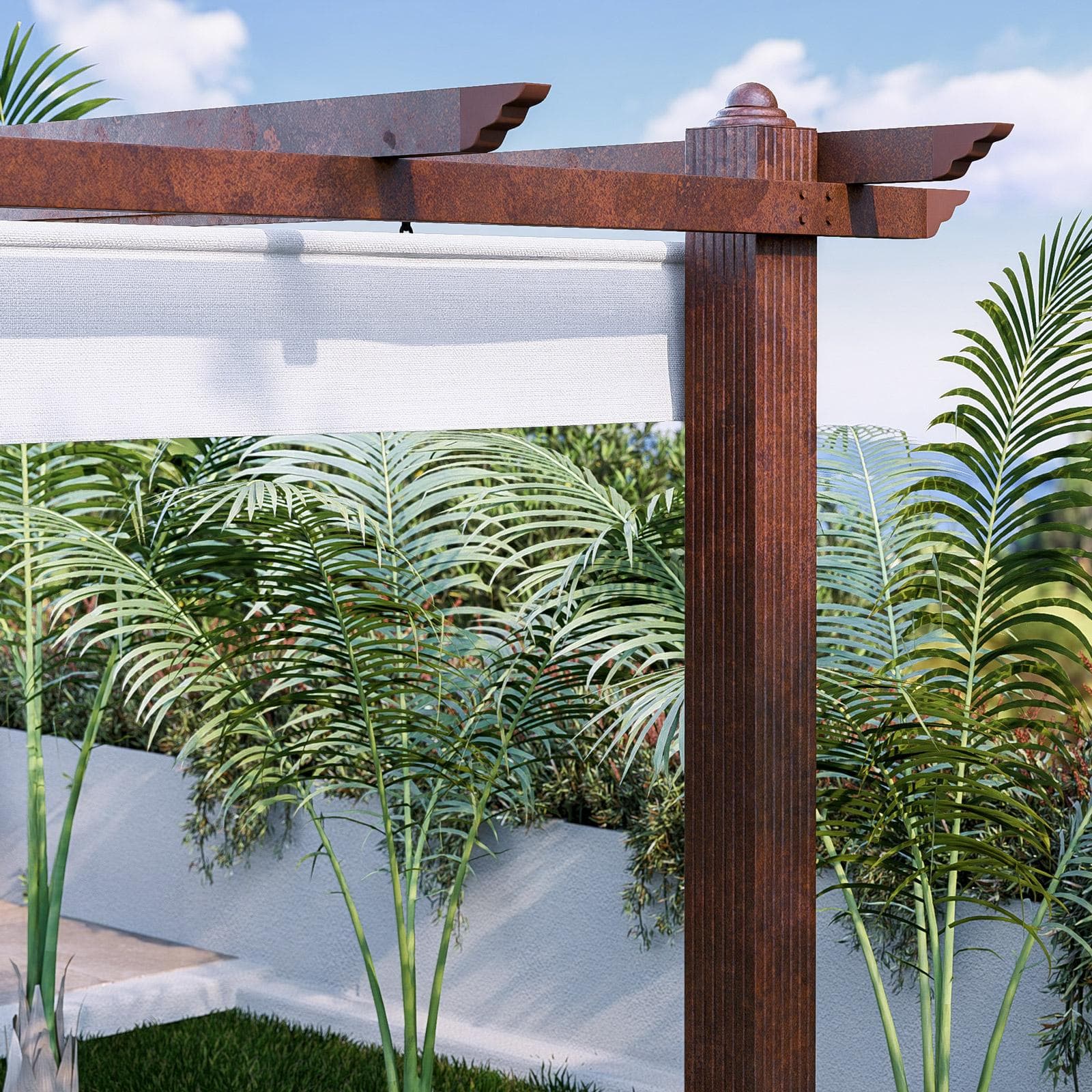 Gazebo da esterno 3x4 m in alluminio effetto corten e telo bianco - Norris