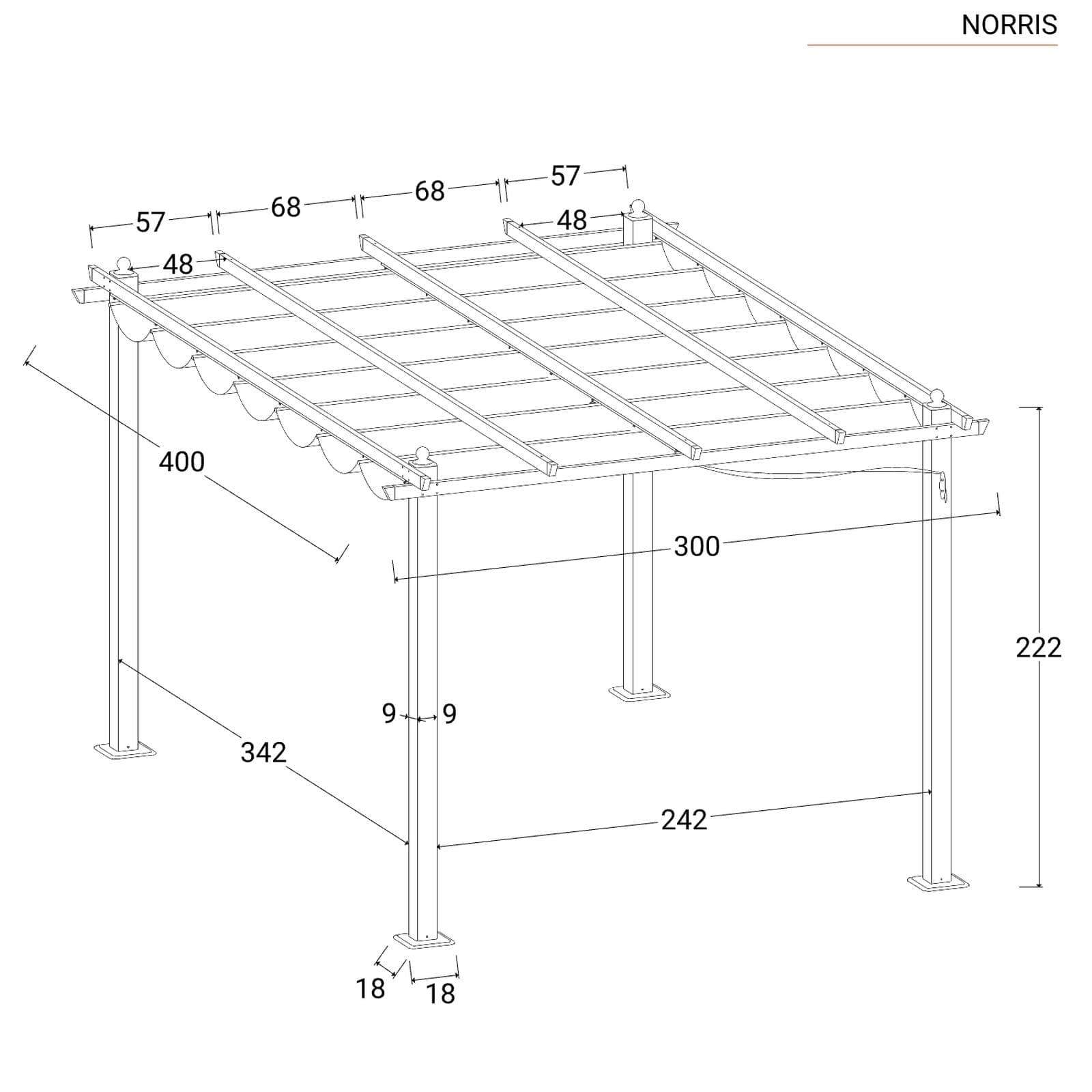 Gazebo da esterno 3x4 m in alluminio effetto corten e telo bianco - Norris