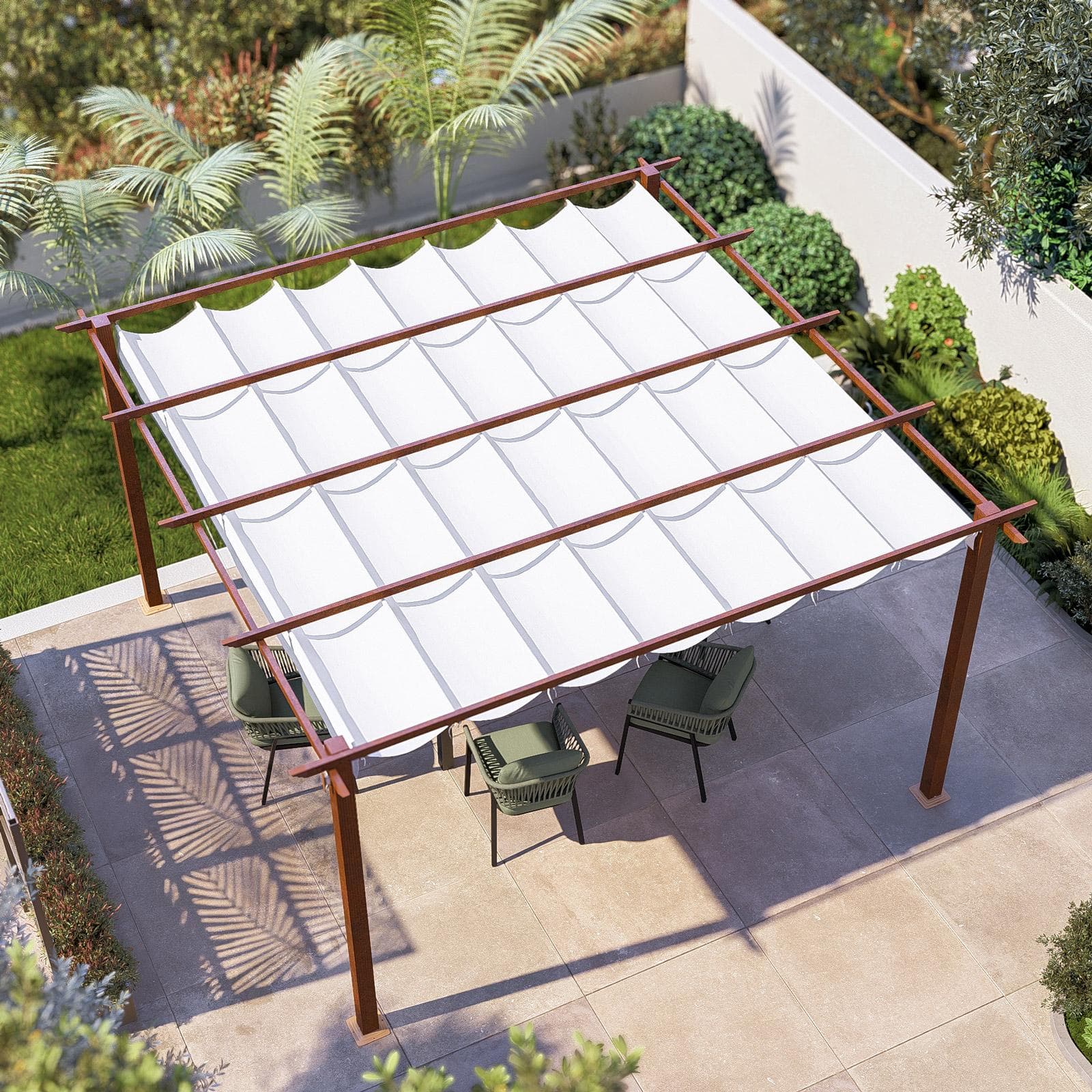 Gazebo da esterno 4x4 m in alluminio effetto corten e telo bianco - Norris