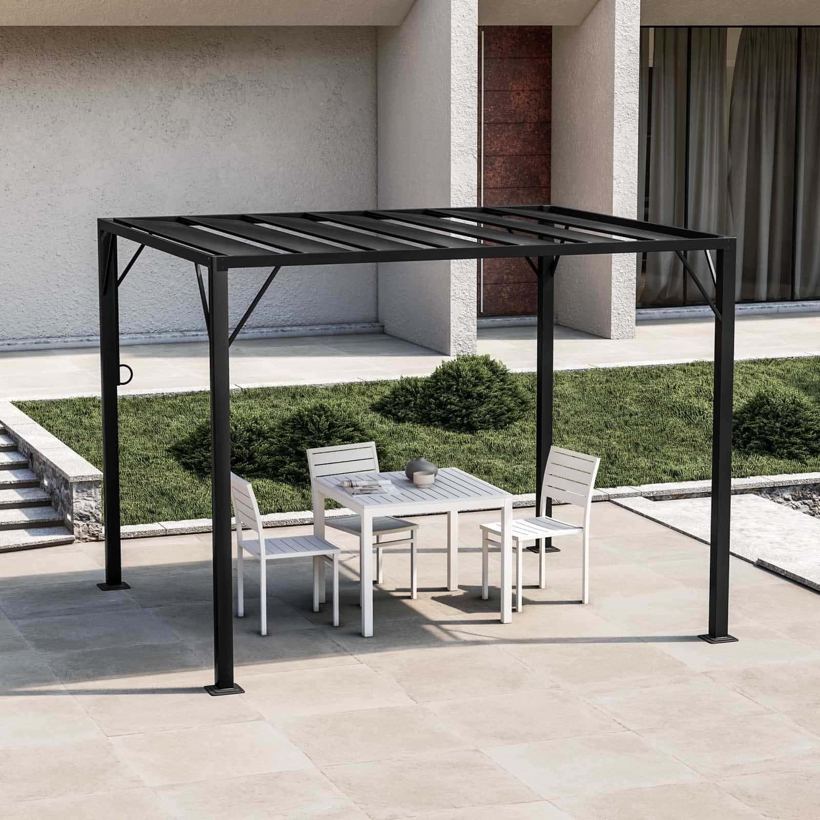 Gazebo 2,95x2,5 m in acciaio nero con tetto a lamelle mobili - Filicudi