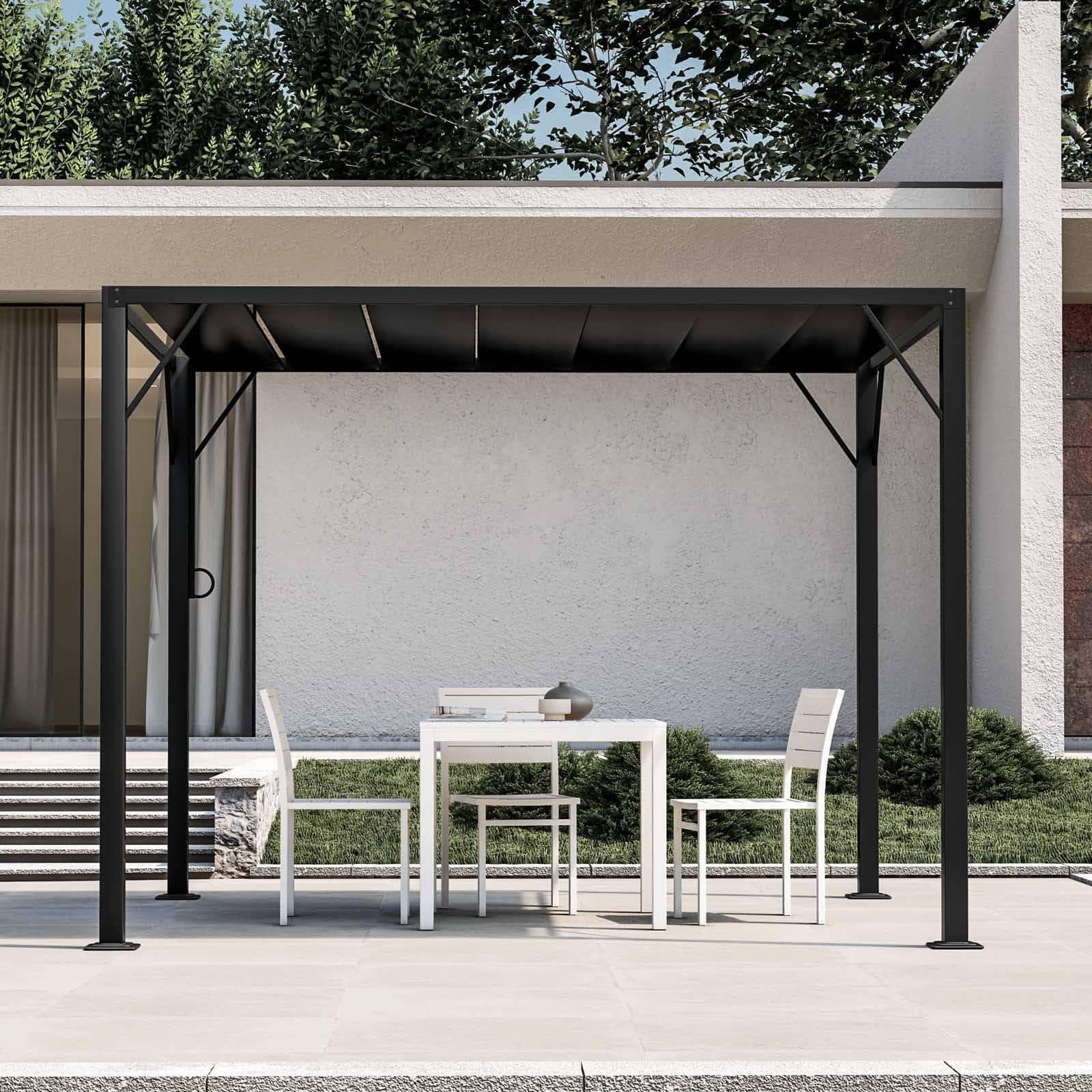 Gazebo 2,95x2,5 m in acciaio nero con tetto a lamelle mobili - Filicudi