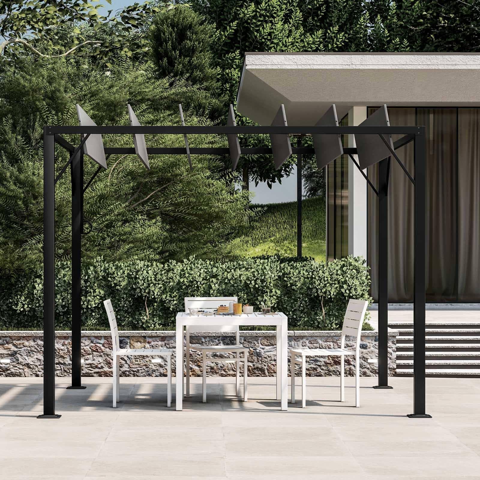 Gazebo 2,95x2,5 m in acciaio nero con tetto a lamelle mobili - Filicudi