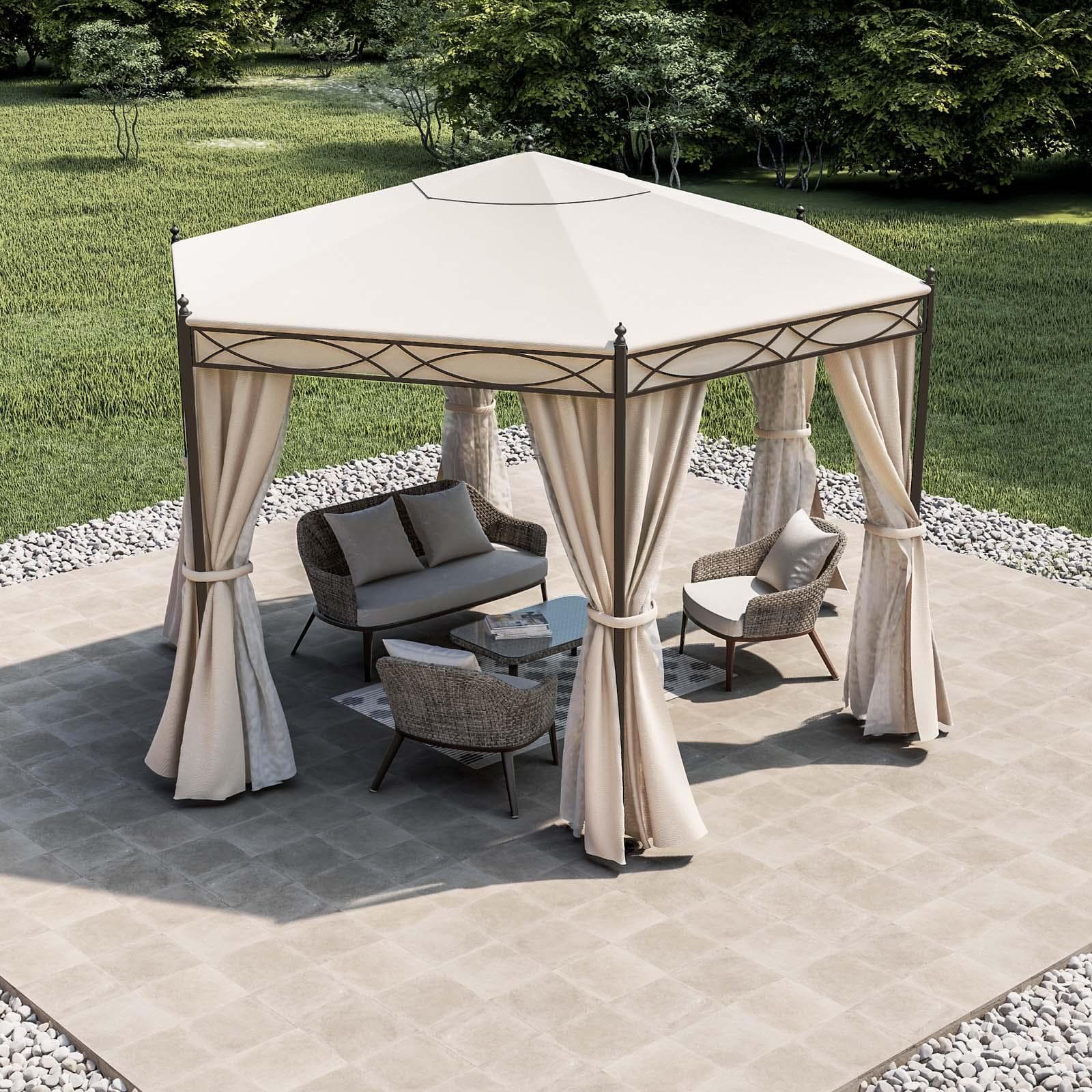 Gazebo esagonale 3,5 m con tende e zanzariere - Elite