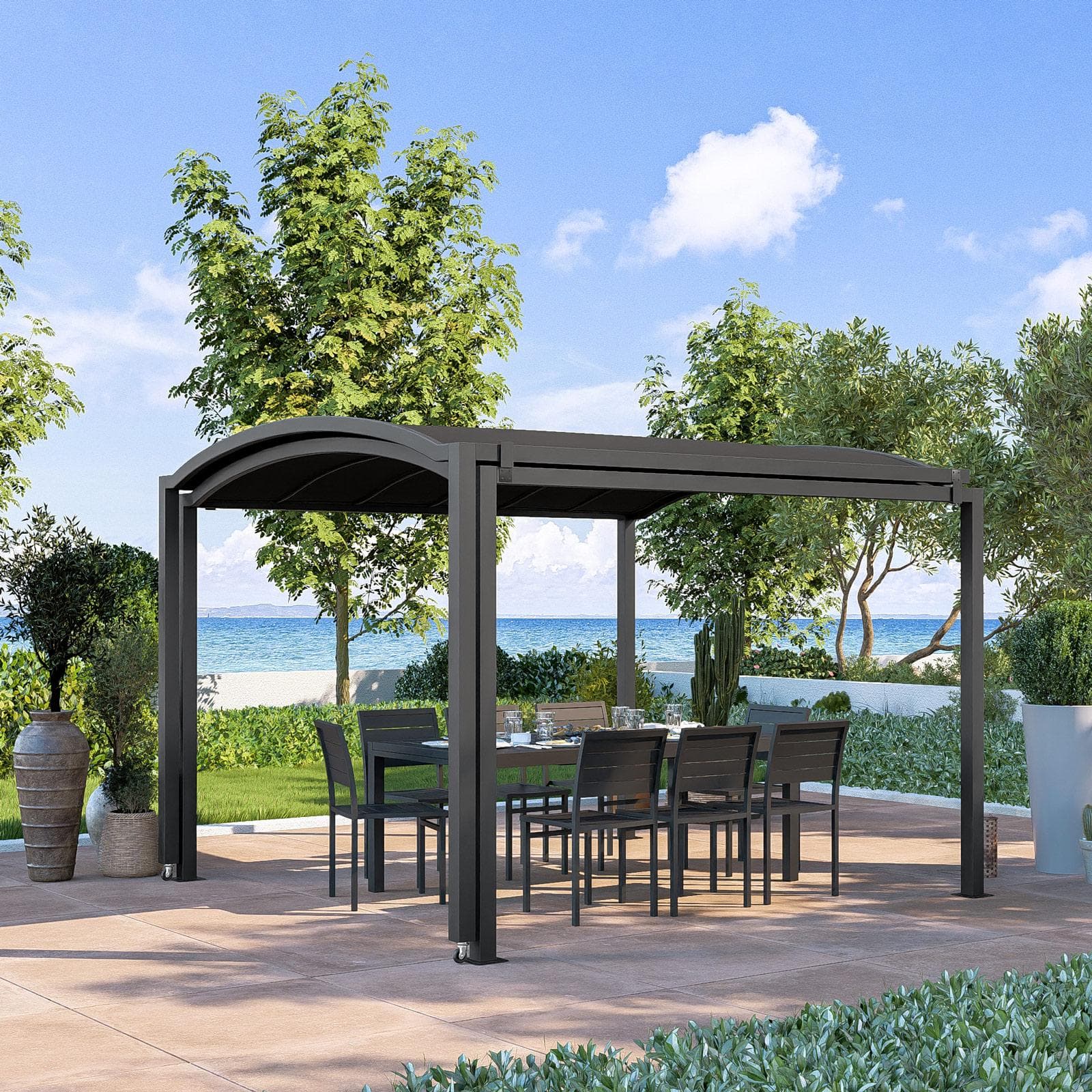 Gazebo estensibile fino a 5,7 m in acciaio antracite - Lux