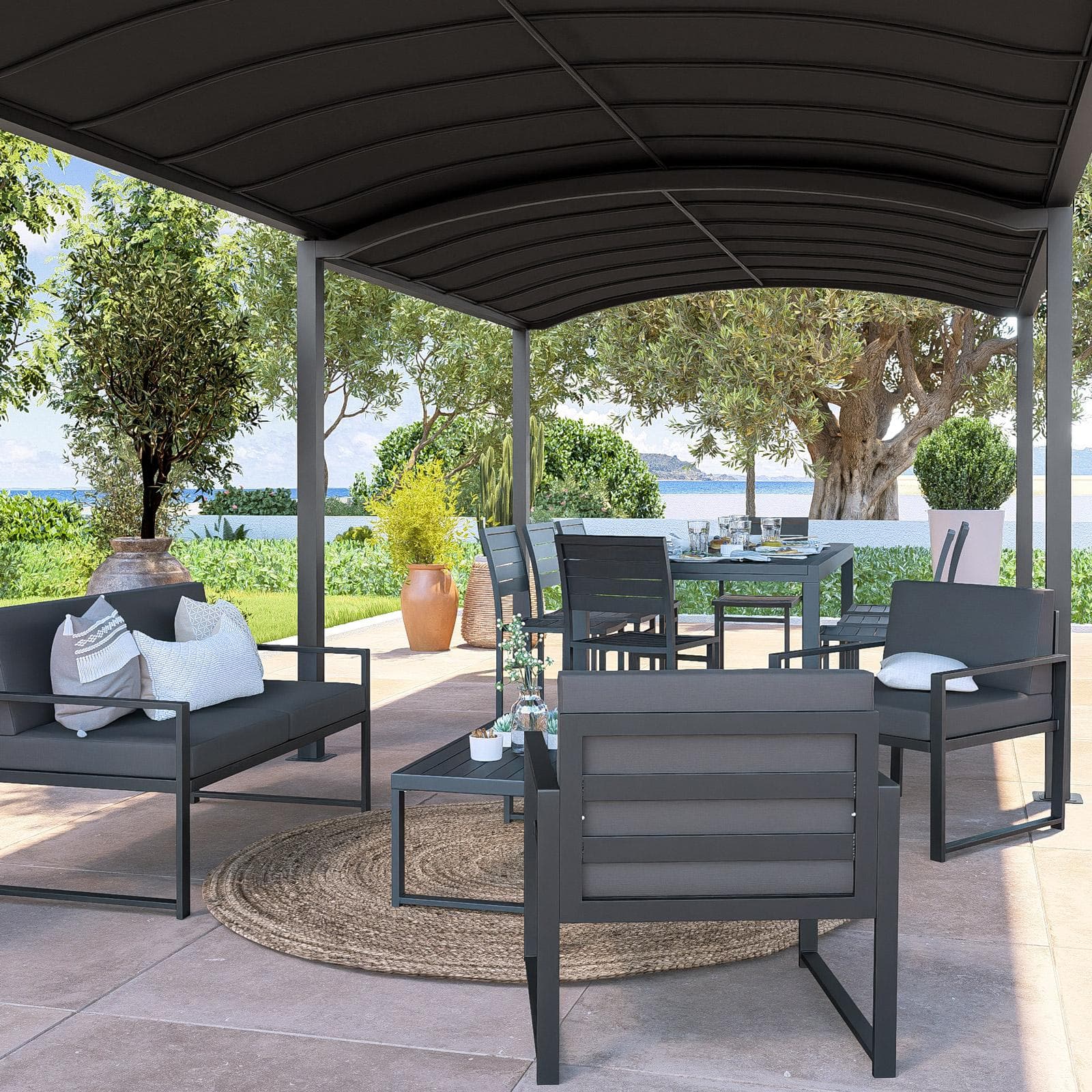 Gazebo estensibile fino a 5,7 m in acciaio antracite - Lux