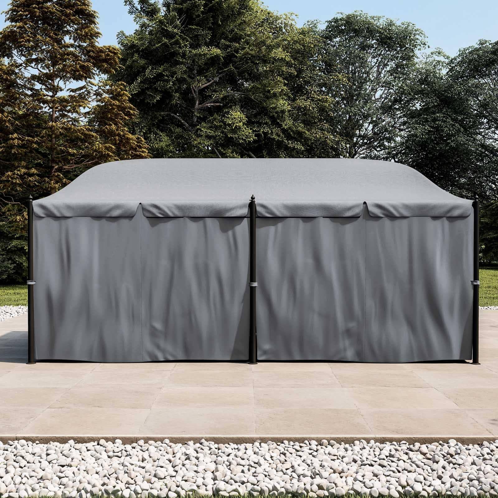 Gazebo 5,9x3 m telo grigio con tende e zanzariere in acciaio antracite - Tindari