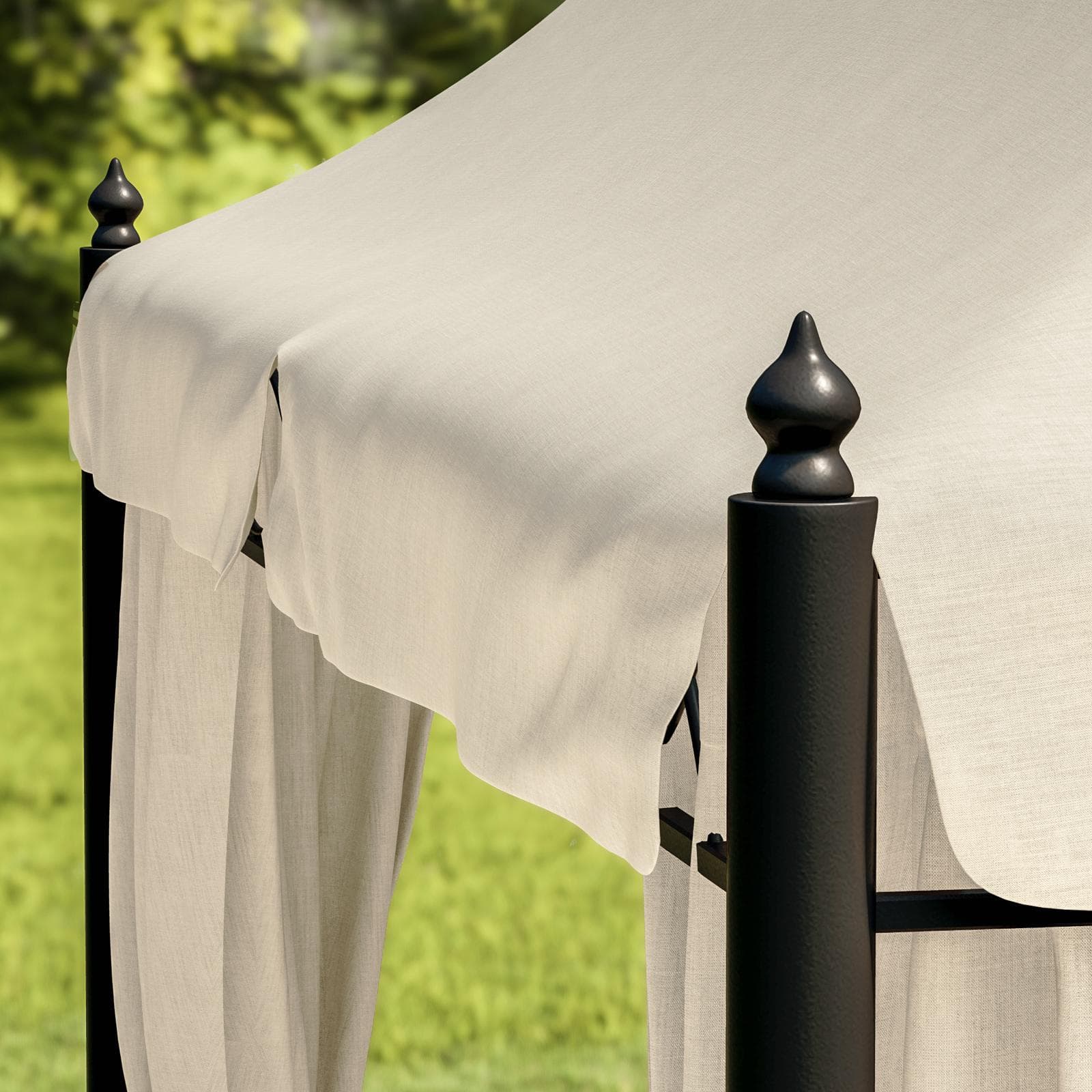 Gazebo 5,9x3 m telo ecrù con tende e zanzariere in acciaio antracite - Tindari