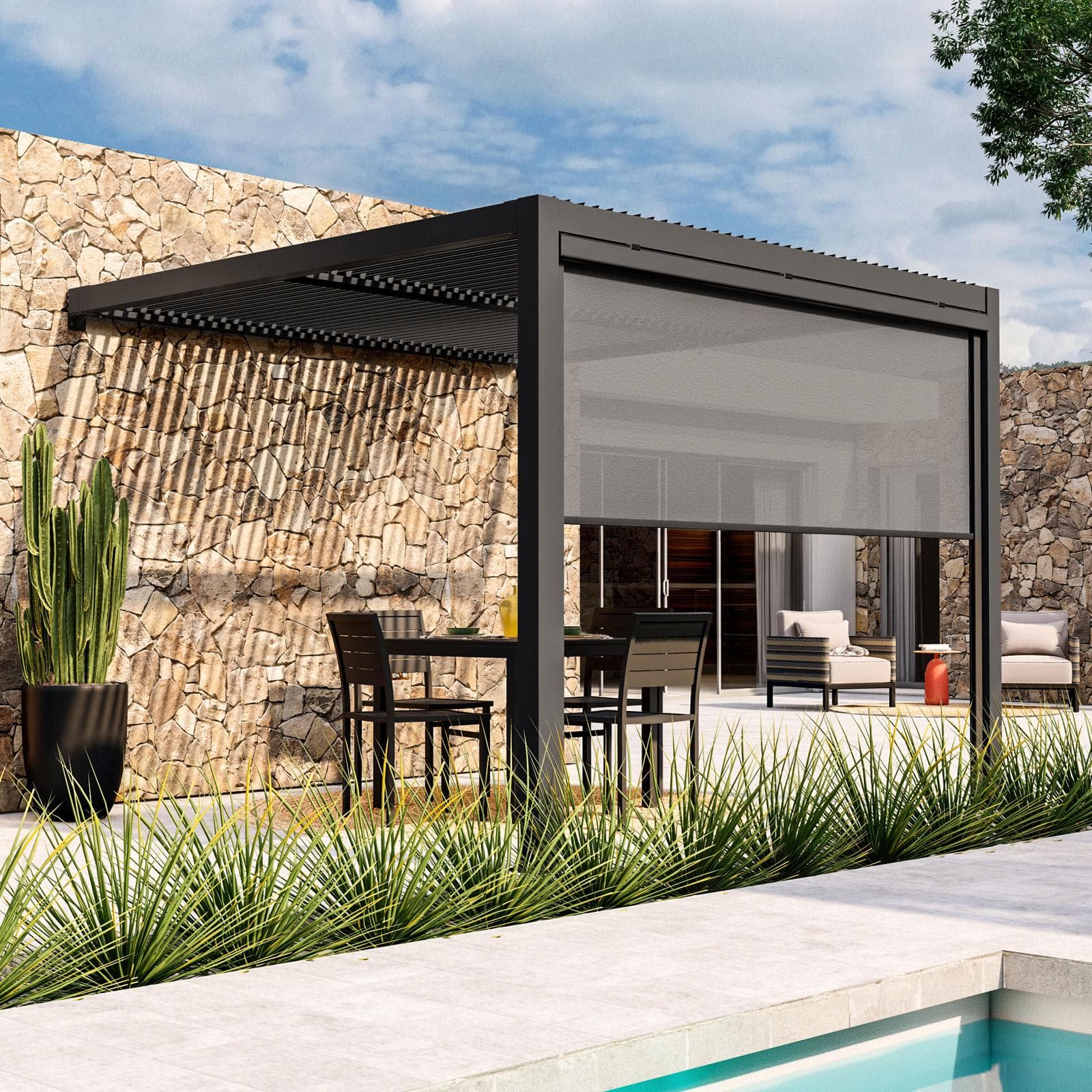 Pergola con tetto a lamelle 3x3 m in alluminio antracite - Enea