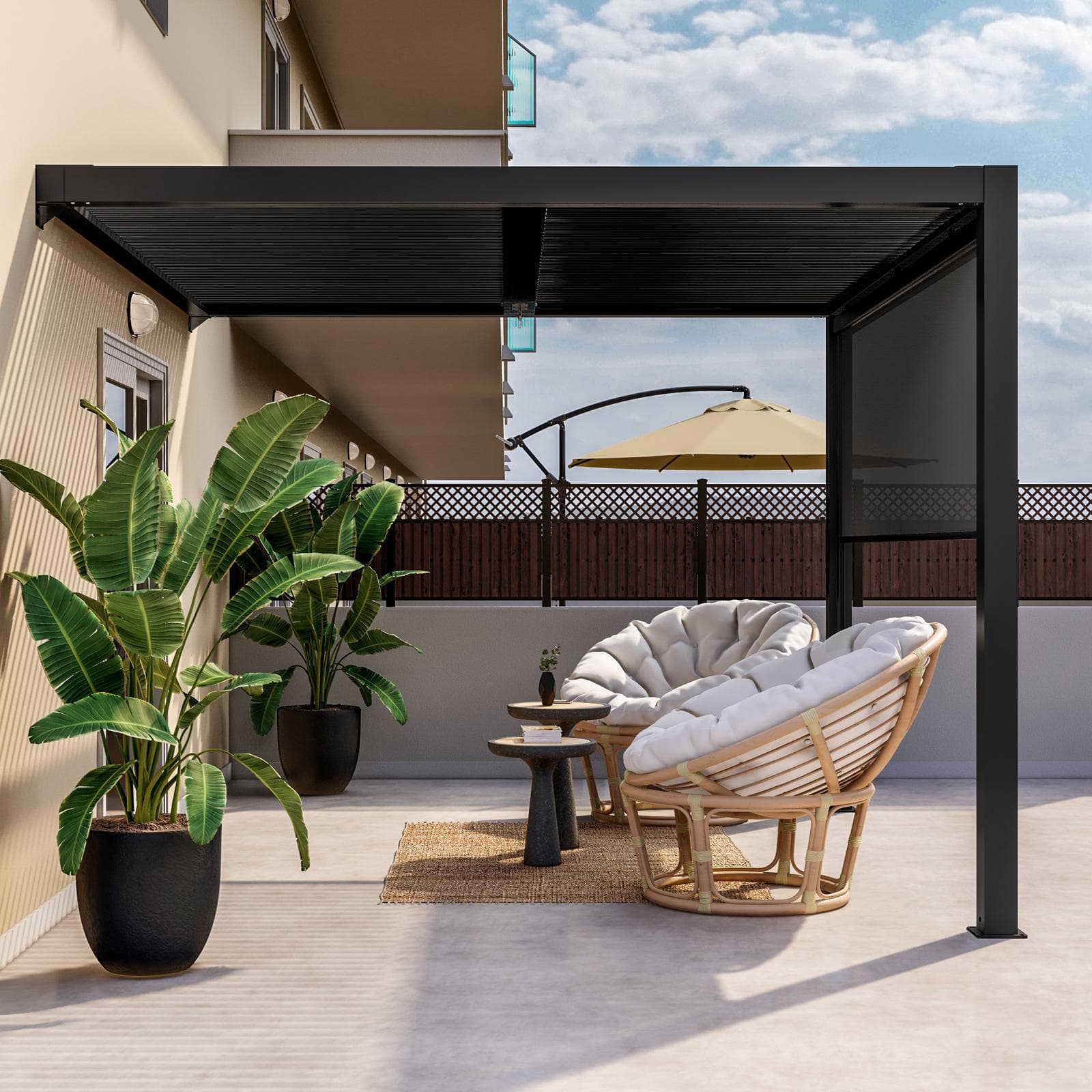 Pergola con tetto a lamelle 3x3 m in alluminio antracite - Enea