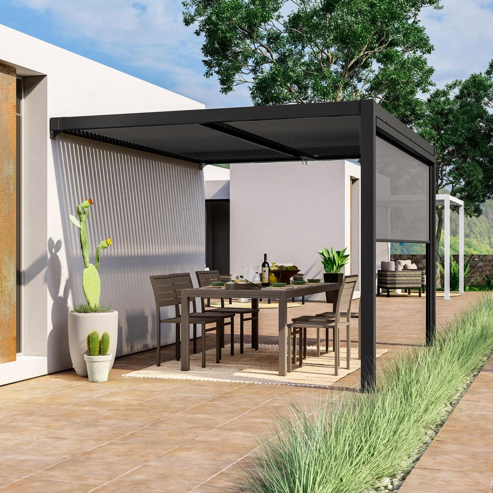 Pergola con tetto a lamelle 3x3,6 m in alluminio antracite - Enea
