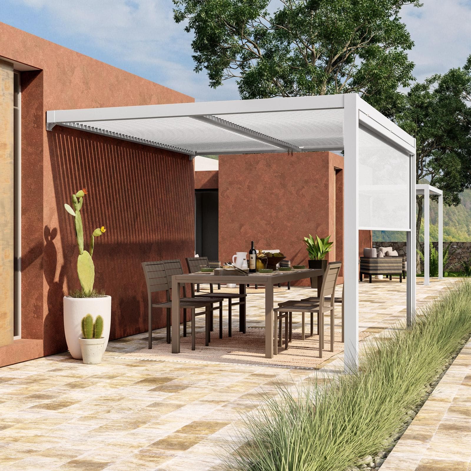 Pergola con tetto a lamelle 3x3,6 m in alluminio bianco - Enea