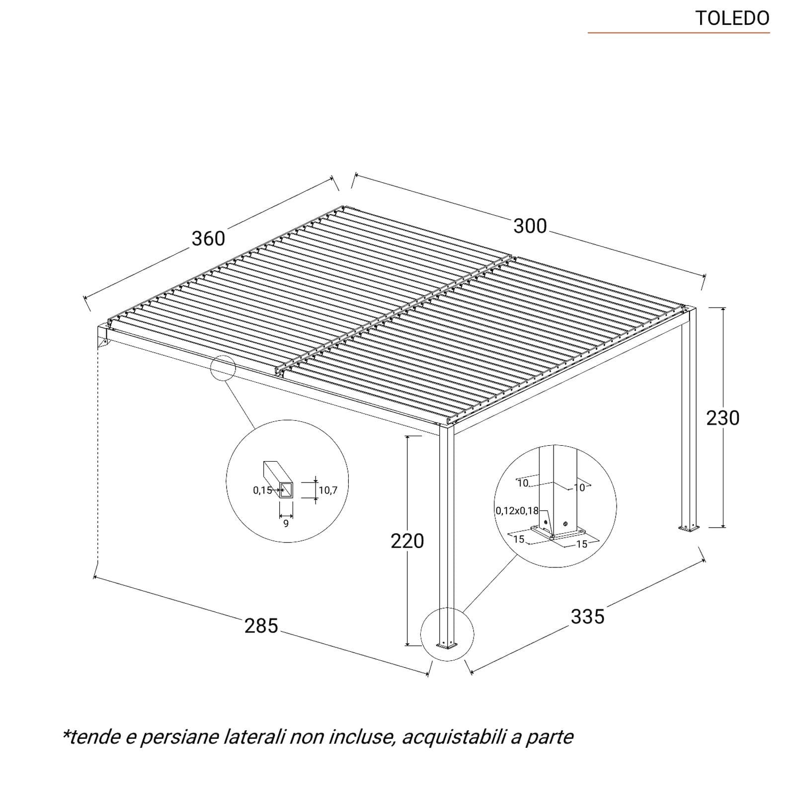 Gazebo pergola bioclimatico 3x3,6 m in alluminio effetto legno - Enea Wood