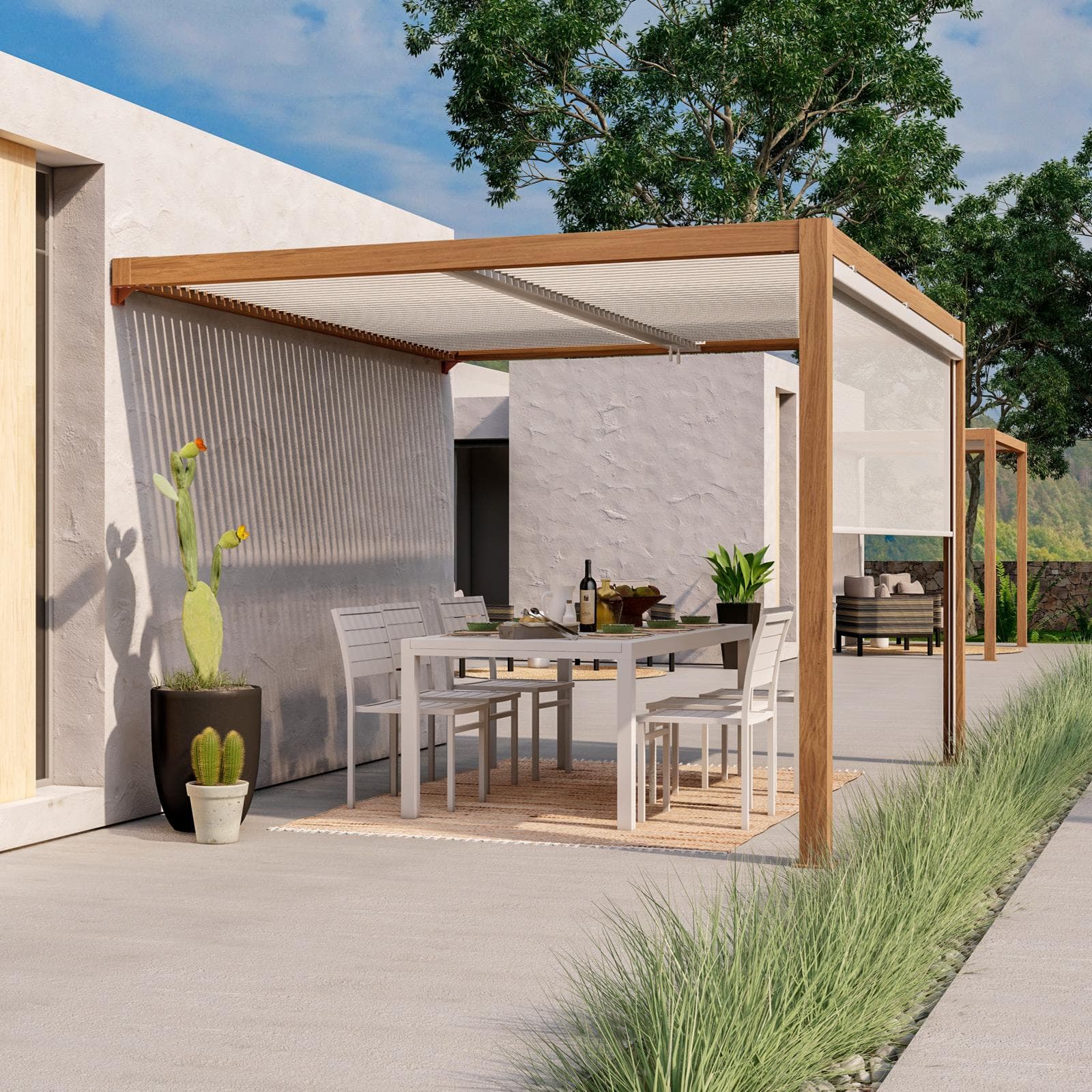 Gazebo pergola bioclimatico 3x3,6 m in alluminio effetto legno - Enea Wood