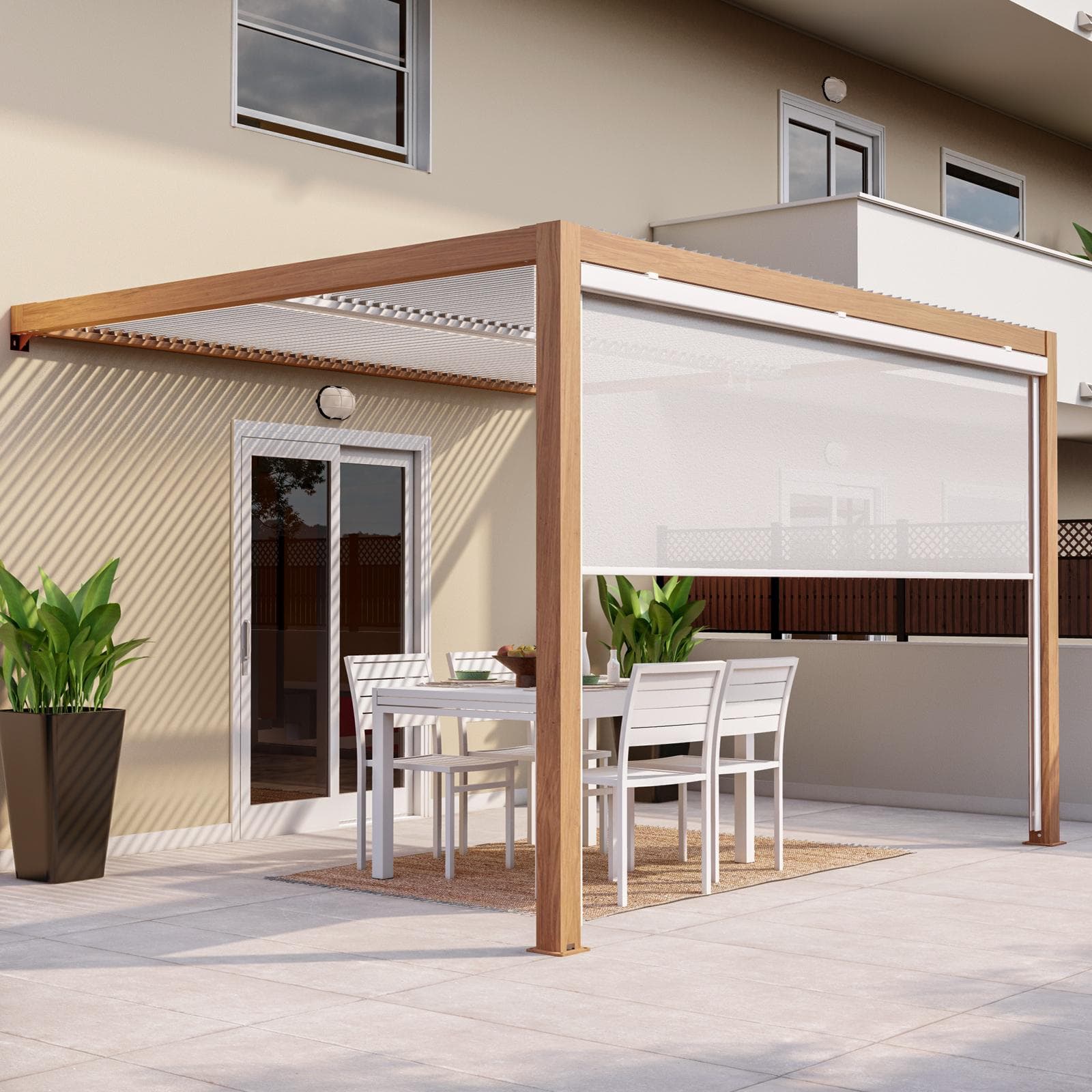 Gazebo pergola bioclimatico 3x3,6 m in alluminio effetto legno - Enea Wood