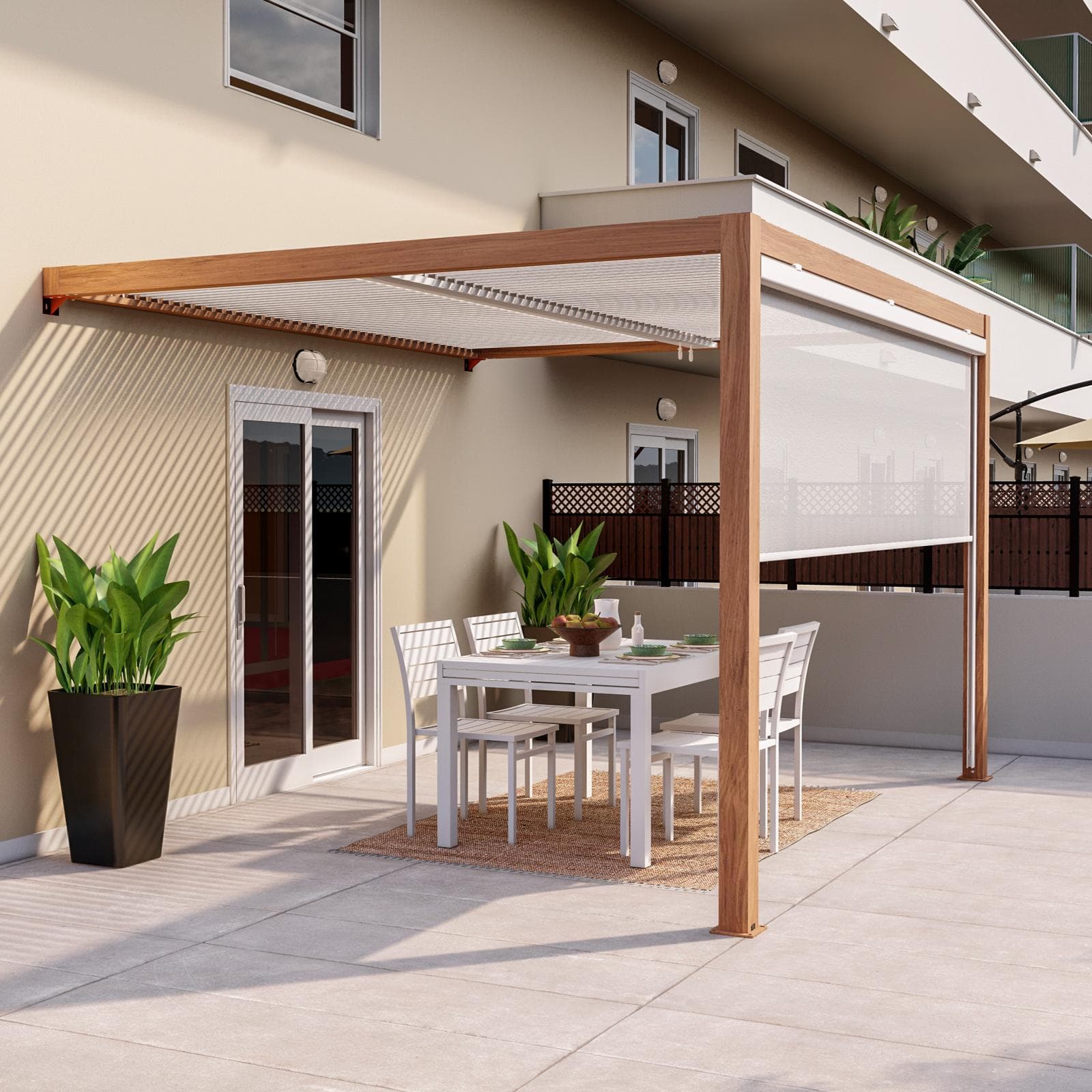 Gazebo pergola bioclimatico 3x3,6 m in alluminio effetto legno - Enea Wood