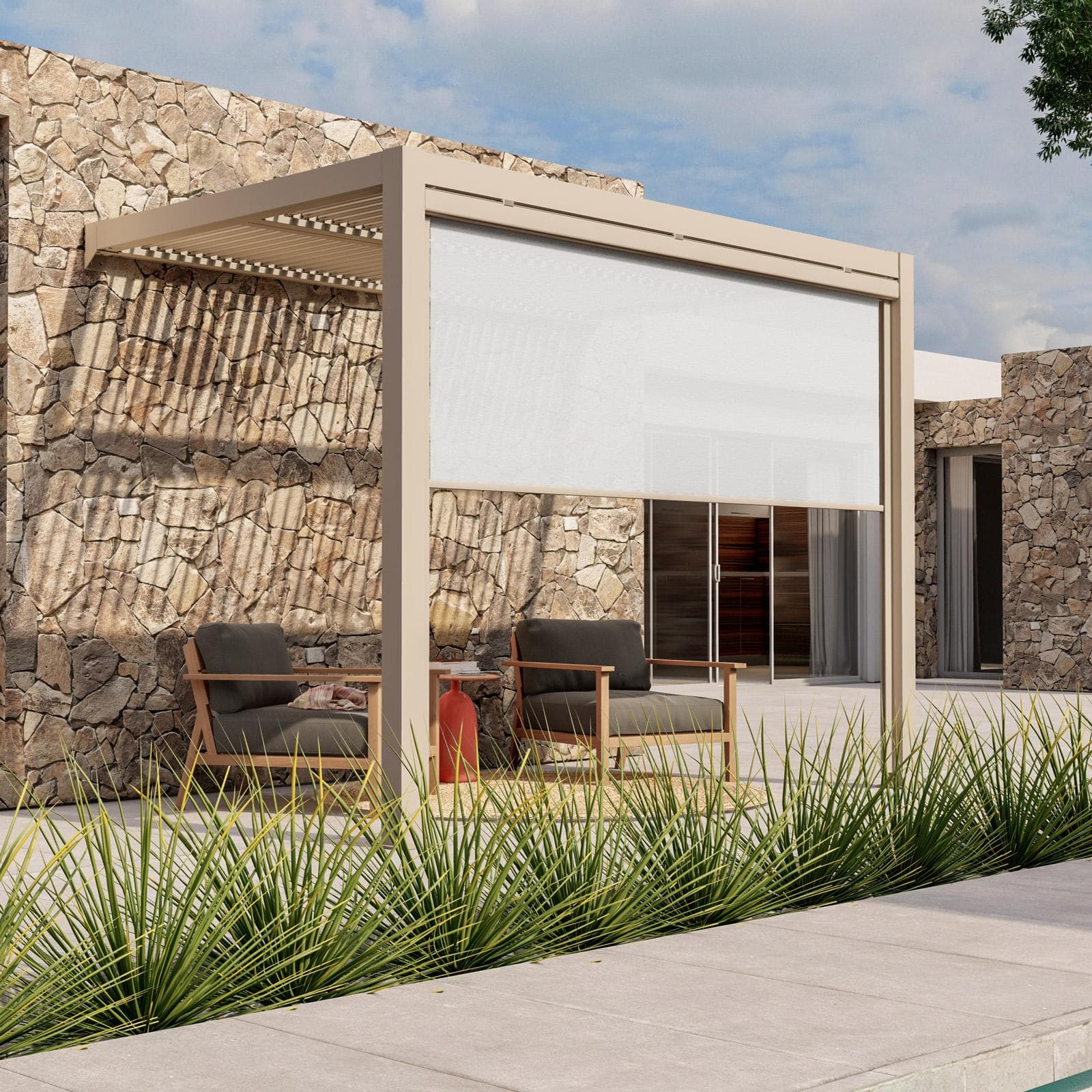 Pergola con tetto a lamelle 3x2 m in alluminio tortora - Enea