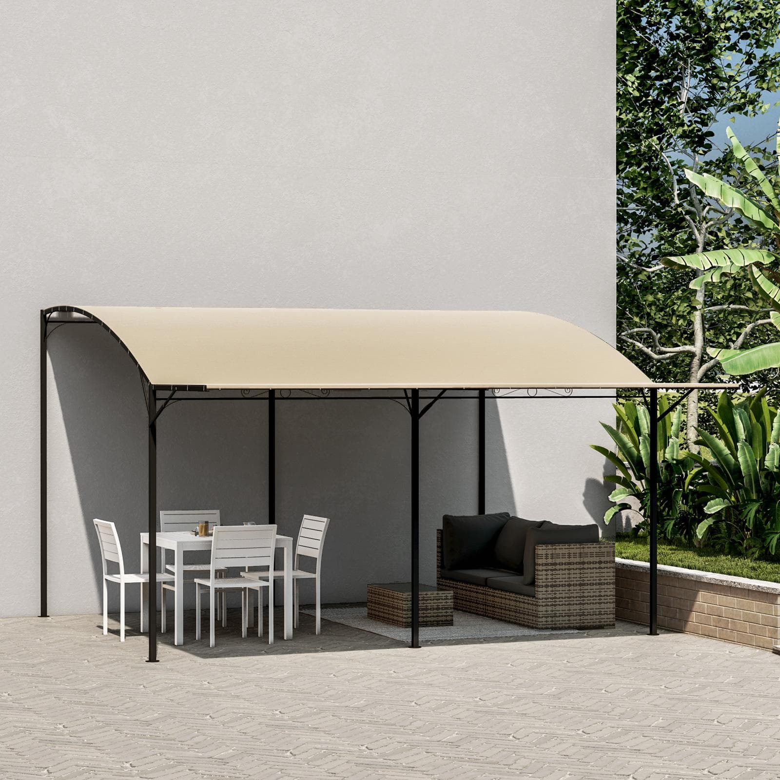 Gazebo pergola 4x4 m in acciaio con telo ecrù a ribalta richiudibile - Tharros