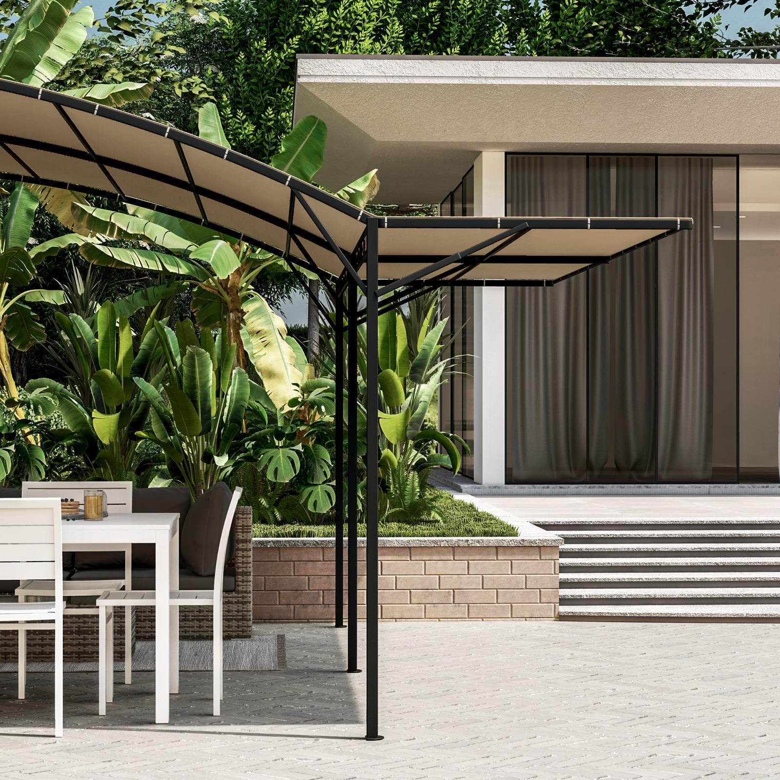 Gazebo pergola 4x4 m in acciaio con telo ecrù a ribalta richiudibile - Tharros