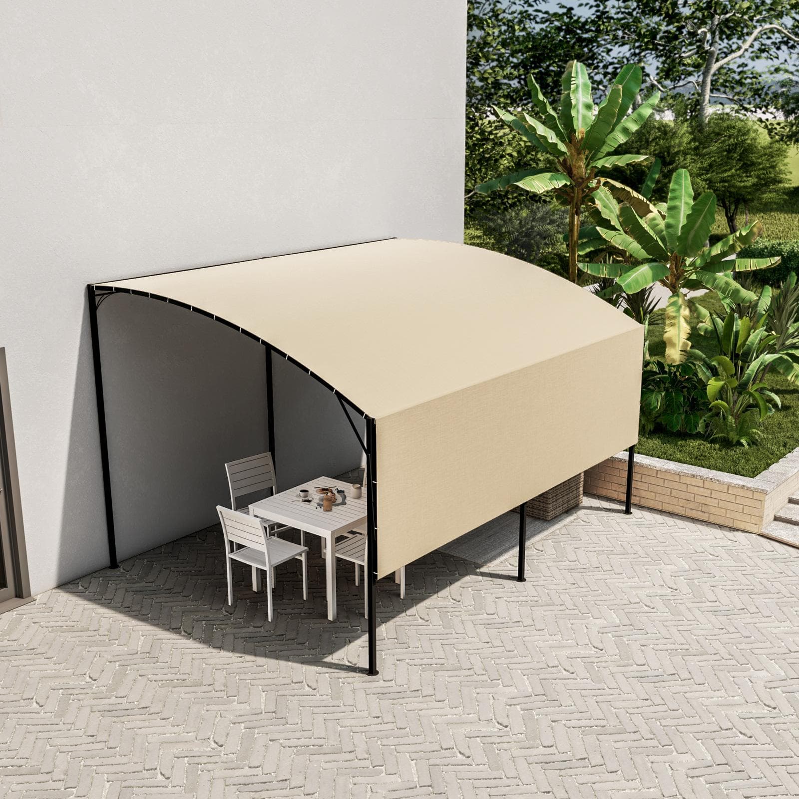 Gazebo pergola 4x4 m in acciaio con telo ecrù a ribalta richiudibile - Tharros