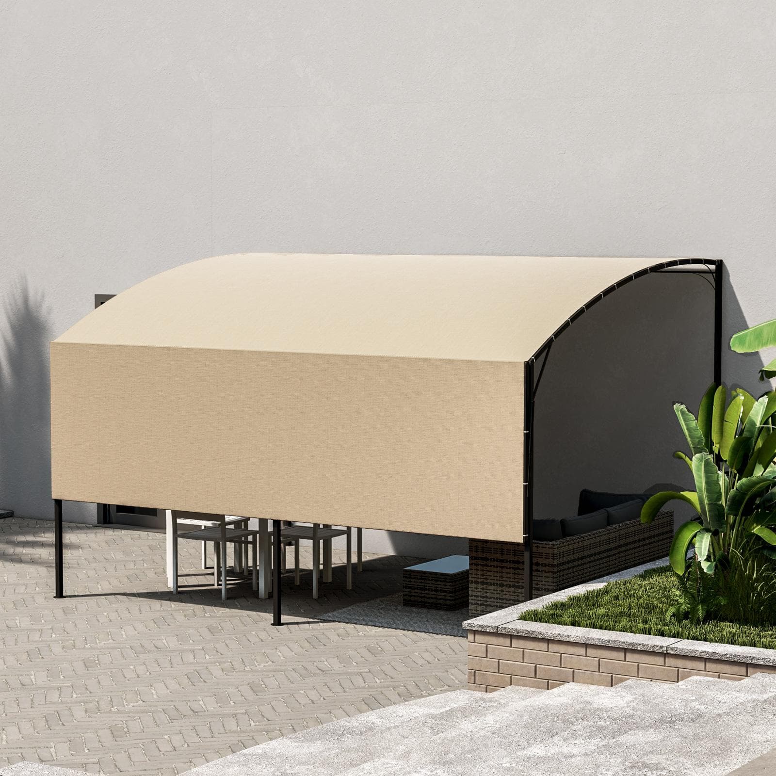 Gazebo pergola 4x4 m in acciaio con telo ecrù a ribalta richiudibile - Tharros