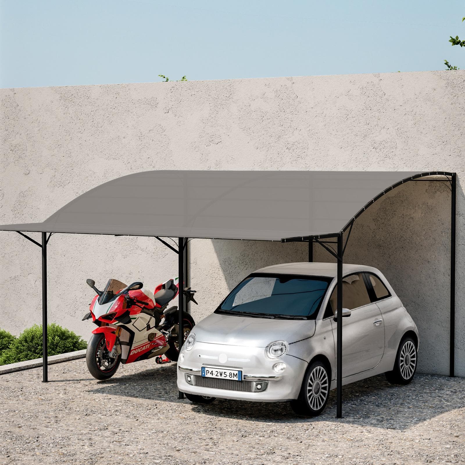 Gazebo pergola 4x4 m in acciaio con telo grigio a ribalta richiudibile - Tharros