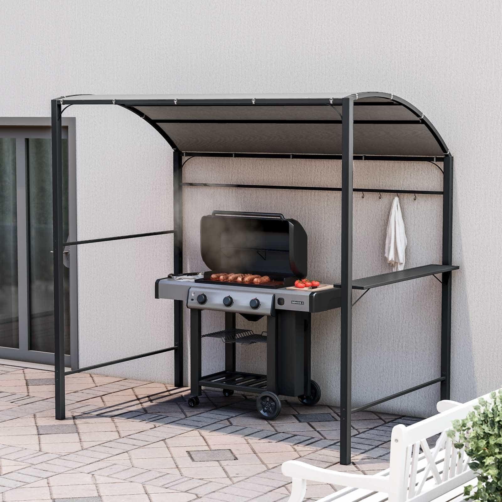 Gazebo pergola per barbecue in acciaio nero con copertura ignifuga - Joy