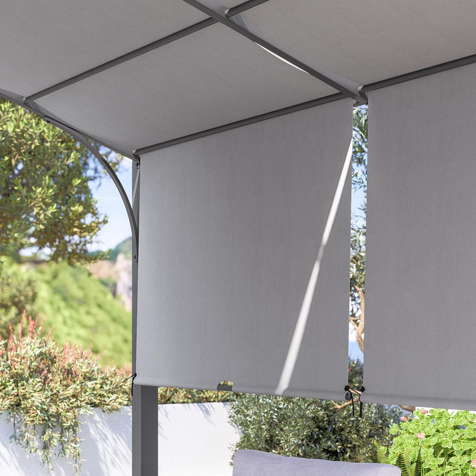 Gazebo piramidale da giardino 3x4 m in acciaio antracite con telo scorrevole grigio - Fulgore